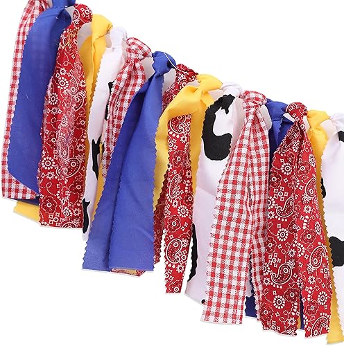 Miniatura 8 de Woody and Jessie - Cartel de primer cumpleaños para silla de bebé niño, decoraciones de fiesta occidental, pancarta de vaquero del oeste,