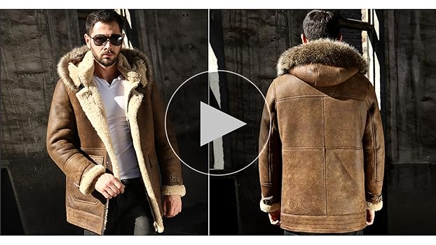 Denny&Dora Mens Shearling Jacket Flight Jacket Mid-Length