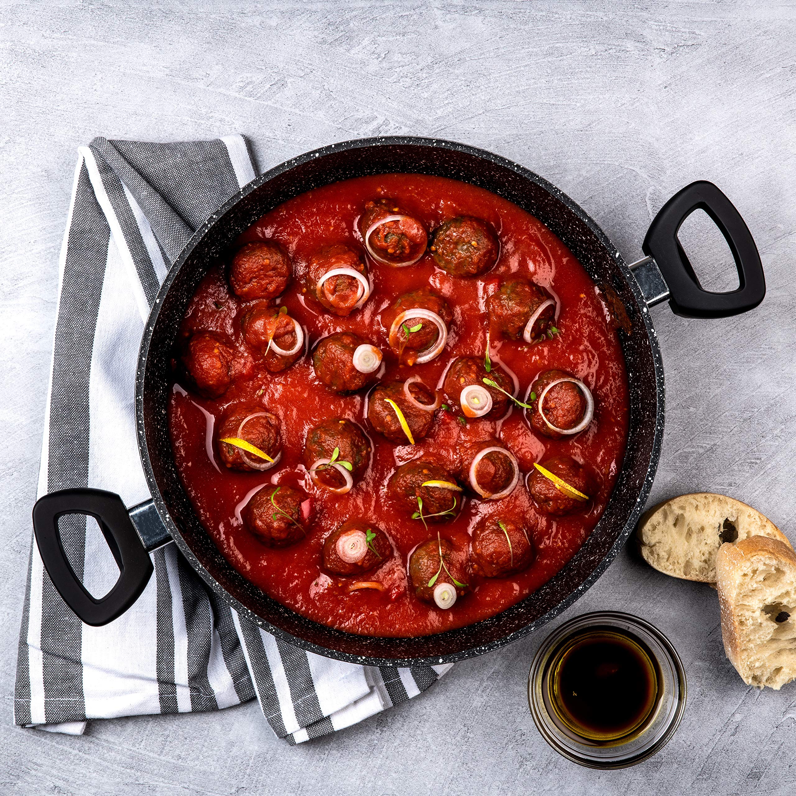 Westinghouse Padella 28 cm con coperchio in vetro, rivestimento antiaderente in marmo a 3 strati, in alluminio forgiato, adatta a induzione, manici con rivestimento in silicone, lavabile in