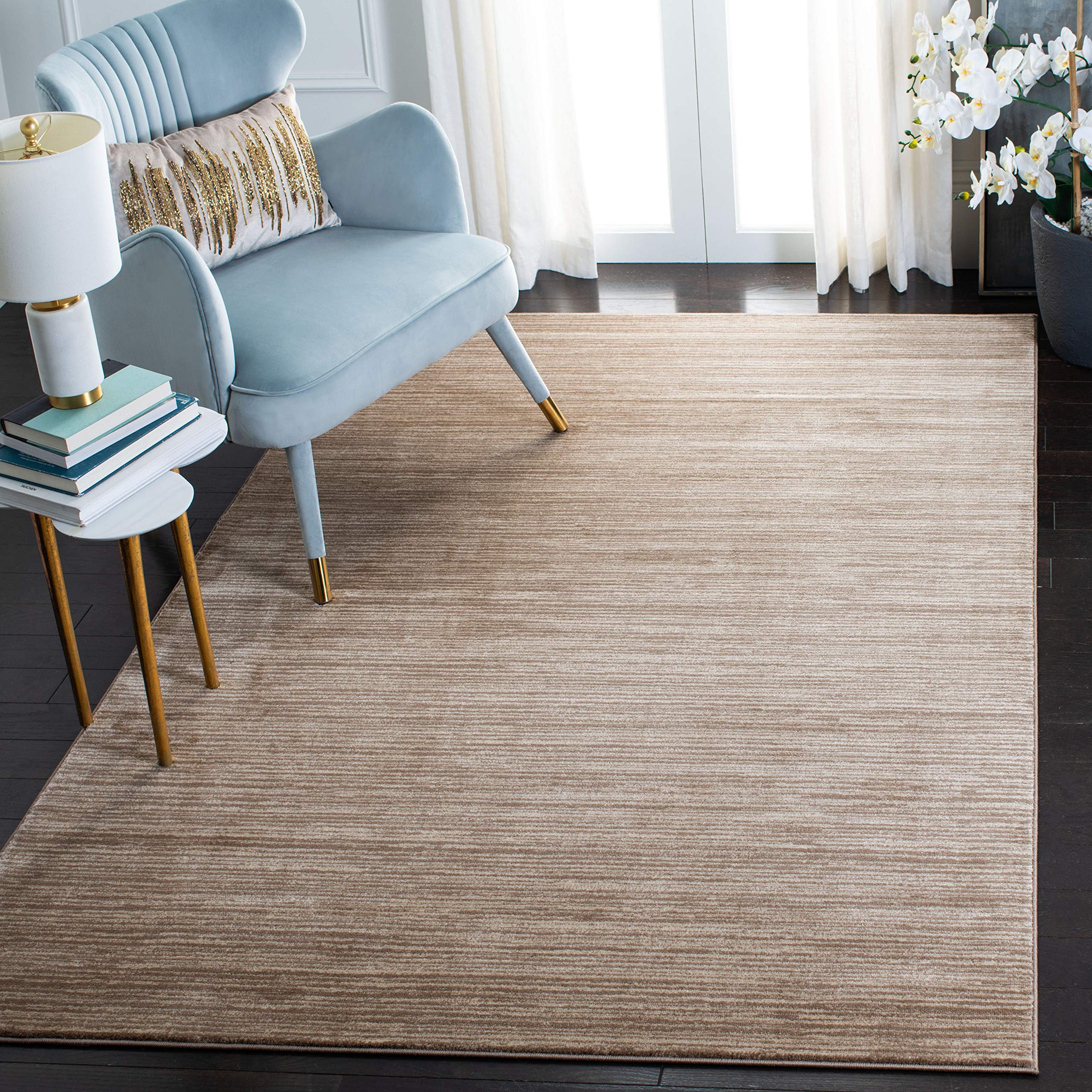 Safavieh Glam Solid Color Indoor Woven Rectangle Area Rug, Vision Collection, VSN606, in Light Brown, 122 X 183 cm for Living Room, Bedroom or Any Indoor Space