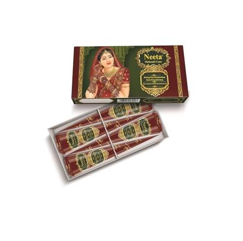 Image of Neeta Mehendi Cone for Hand Design - 4 Henna Cones for Bridal, Wedding Mehndi | Natural Henna Paste, Ready-to-Use, Long-Lasting Color, Chemical Free, Safe for Skin