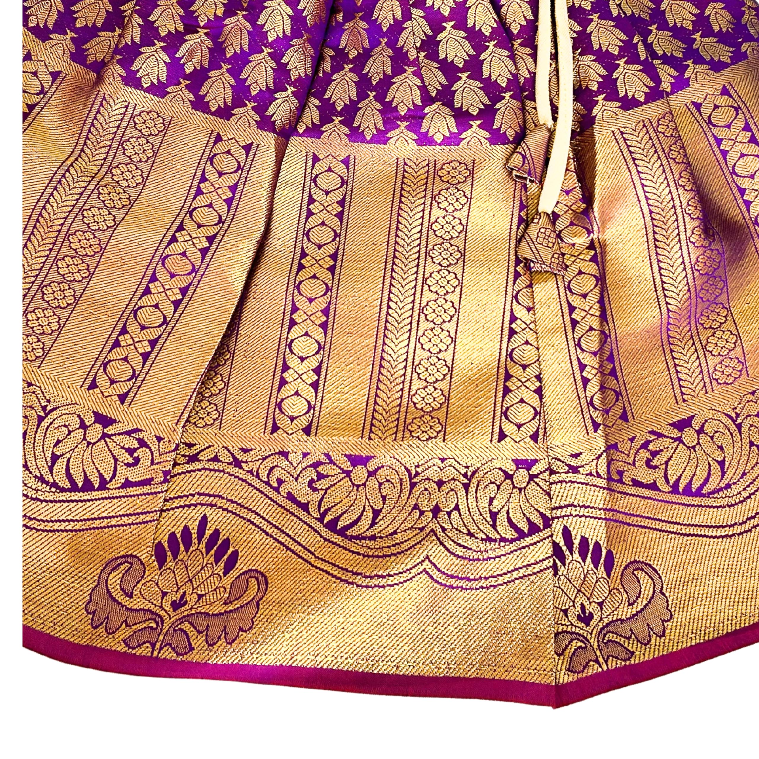 TotzTouch Baby Girls Dress South Indian Traditional Pattu | Frock Wide Zari Border Embroidered Jacquard Weave Ethnic Wear Pink, Violet, Blue, Green, Sizes 6 Months to 3 Years - Image 4 thumbnail