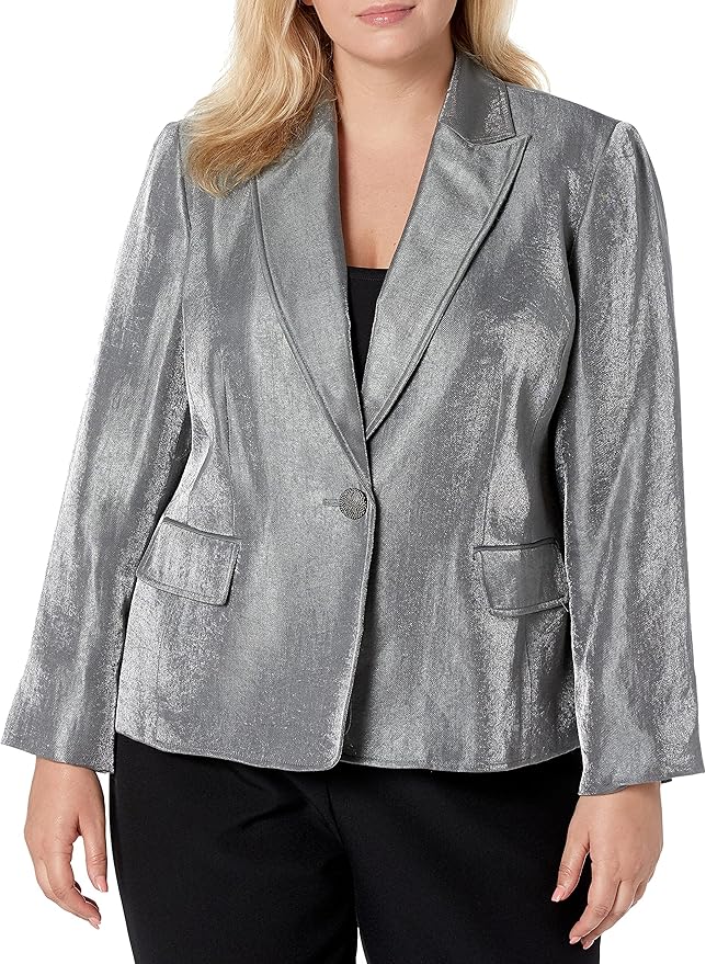 Kasper Women's 1 Button Notch Collar Metallic Jacket at Amazon Women’s Clothing store