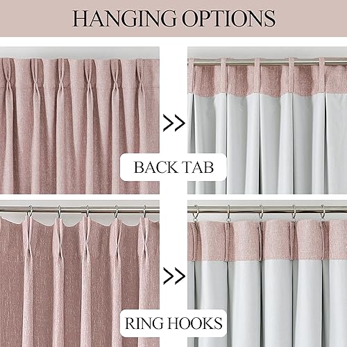 Miniatura 4 de Vision Home Cortinas Totalmente Opacas Rosa con Pliegues Pinzados para Oscurecer Habitaciones, Paneles de Ventana de 95 pulgadas para Dormitorio de