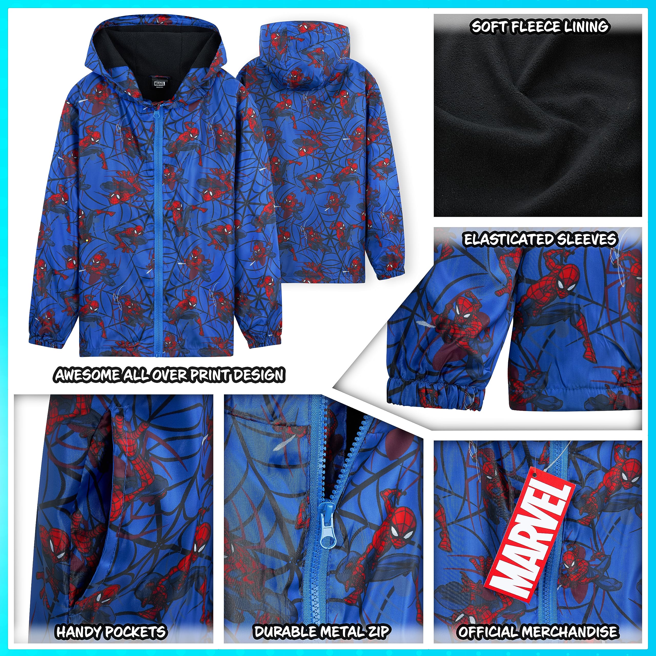 Marvel Regenjacke Kinder Wasserdicht - 100% Polyester Kinder Regenjacke Jungen - Bequeme Regenjacke Jungen