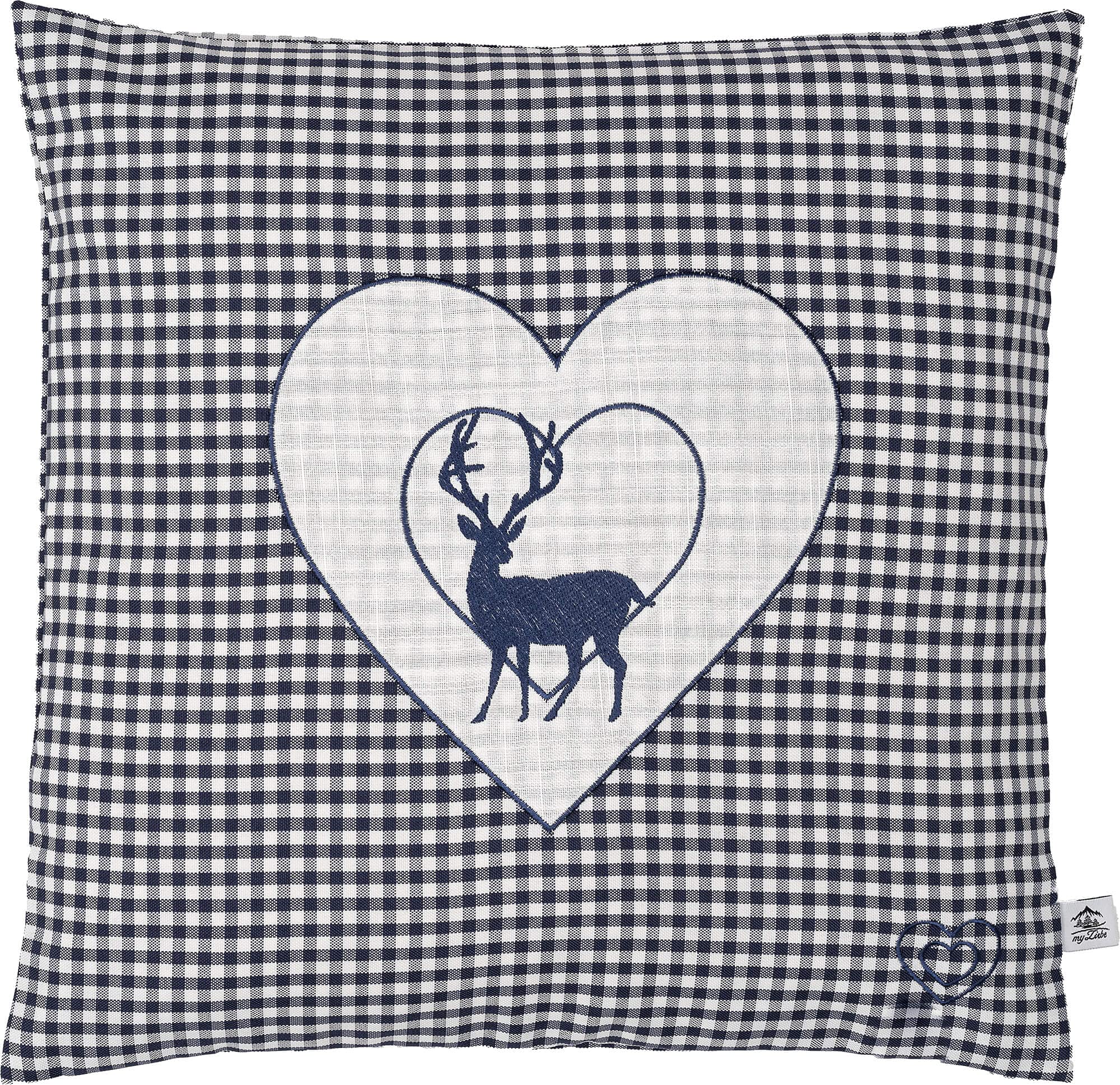 Coussin en pin brodé cerf 40x40 cm garni copeaux de bois des Alpes