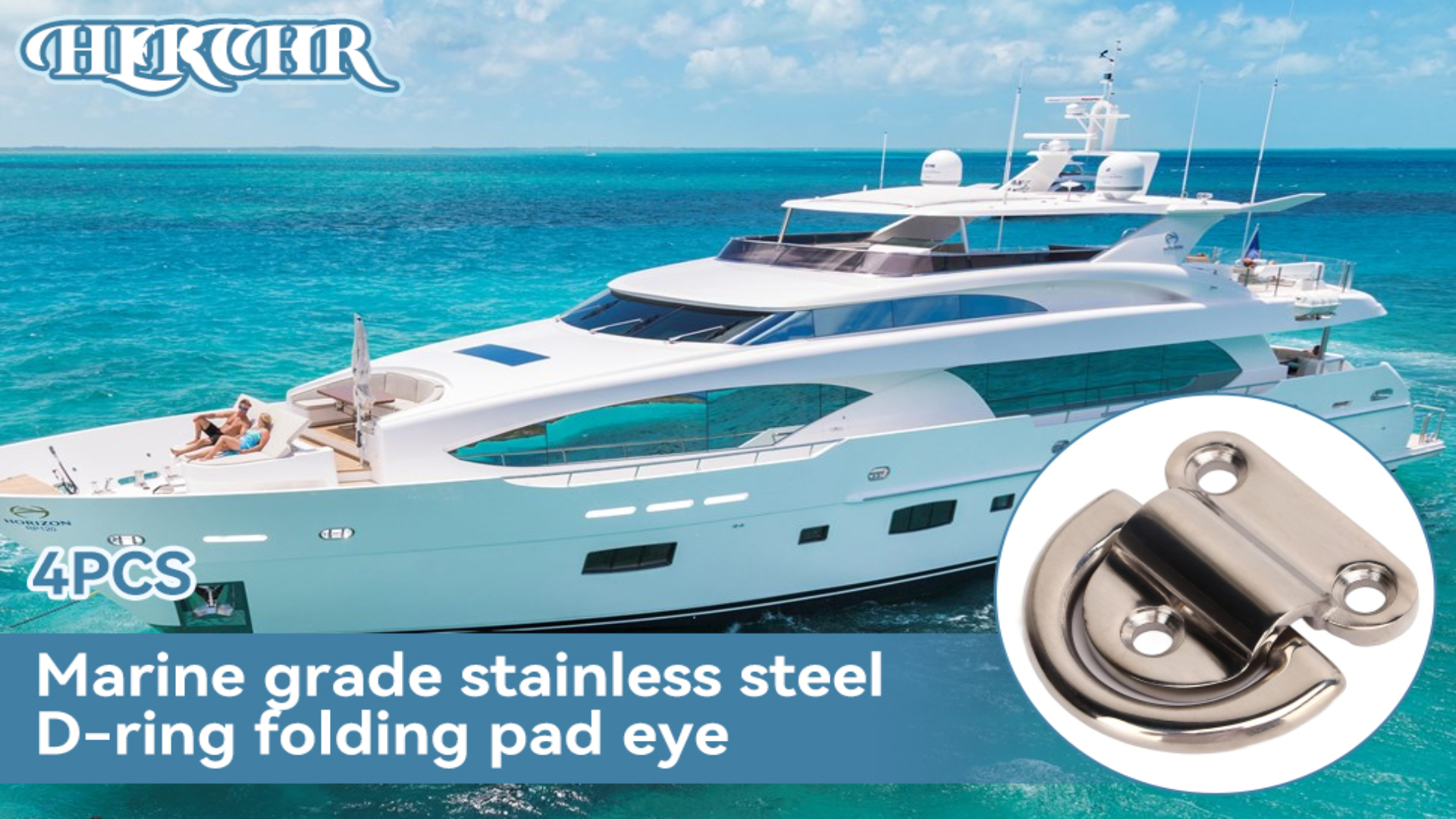 4 Sets Marine Folding Pad Eye Replacement - Stainless Steel D-Ring Deck Hardware For Yacht & Boat