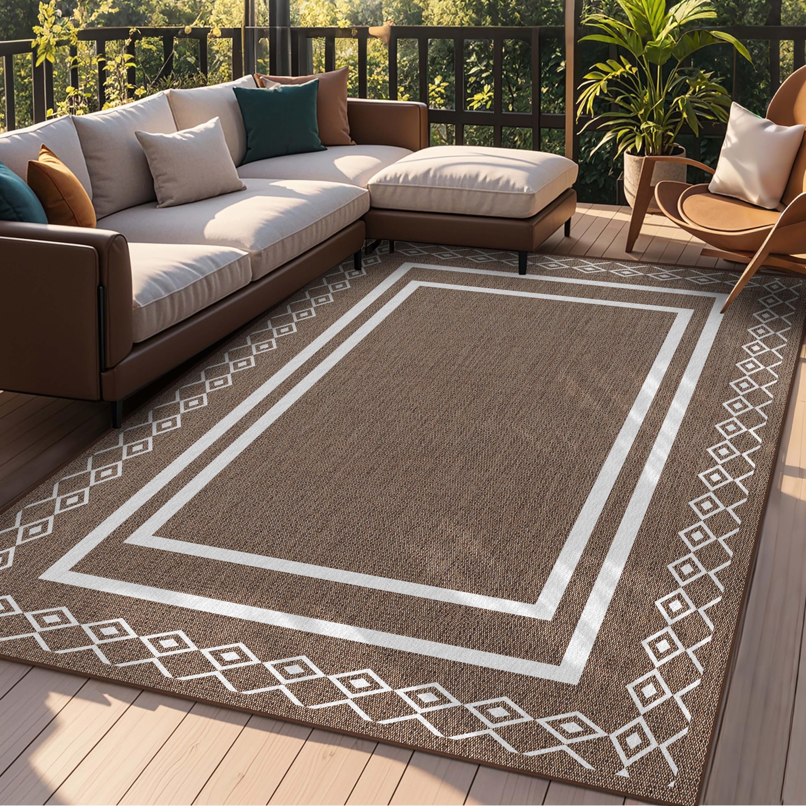 Arenarug Outdoor Patio Rug, Outside Rectangular Carpet, Moroccan Geometric Rugs, Washable Large Indoor Outdoor Rug Mats for RV, Picnic, Backyard, Deck