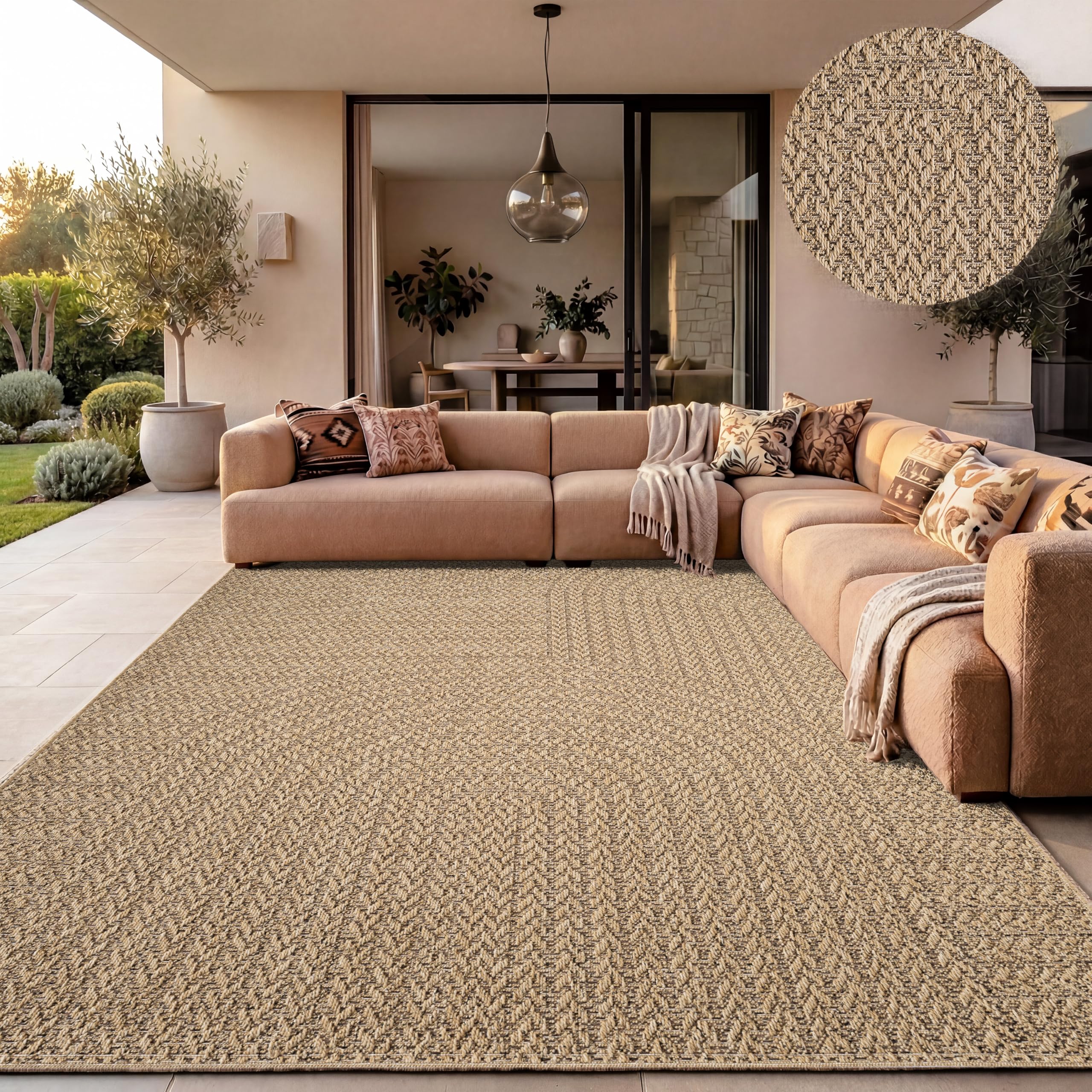 Paco Home Outdoor Teppich Wetterfest, moderner Jute-Look in natürlicher Sisal Optik, Robust, ideal für Terrasse Wohnzimmer & Küche, Grösse:160x230 cm, Farbe:Beige 5