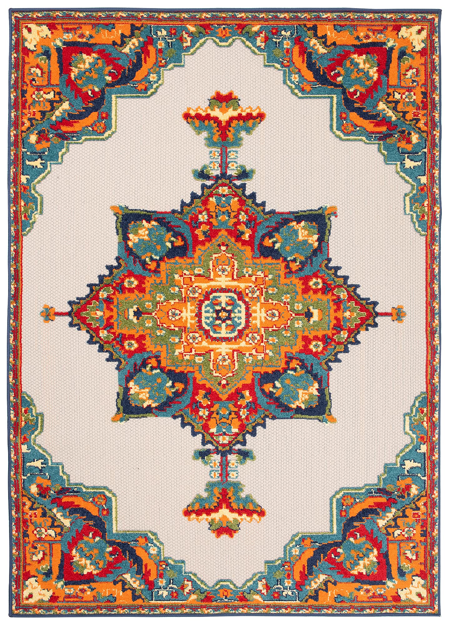 TAPISO Patio dywan tarasowy, mata do kuchni, salonu, na zewnątrz, nowoczesne wzornictwo, 3D, wielokolorowy, kremowy, ornamentowy, odporny na uszkodzenia 140 x 200 cm