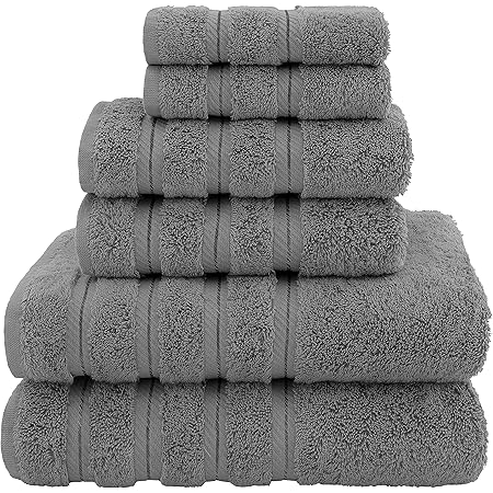 American Soft Linen Towel Set, 2 Bath Towels 2 Hand Towels 2 Washcloths Super Soft and Absorbent 100% Turkish Cotton Towels for Bathroom and Kitchen Shower Towel Dark Grey