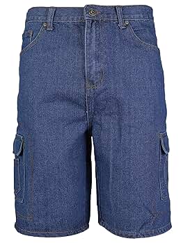 vkwear Men's Cotton Stonewash Cargo Pocket Denim Jean Shorts