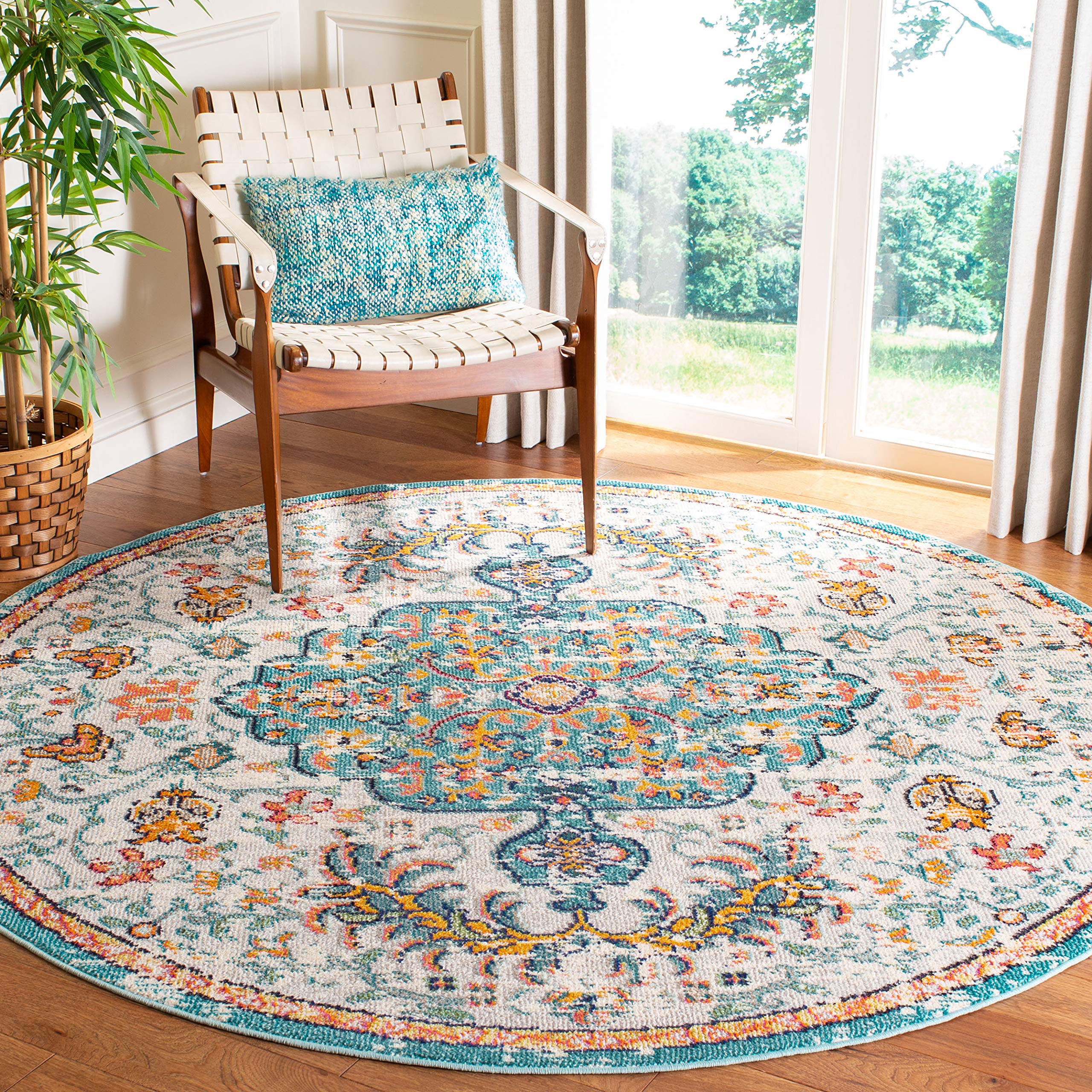 SAFAVIEH Madison Collection 11' Round Grey/Light Blue MAD447F Boho Chic Medallion Distressed Non-Shedding Dining Room Entryway Foyer Living Room