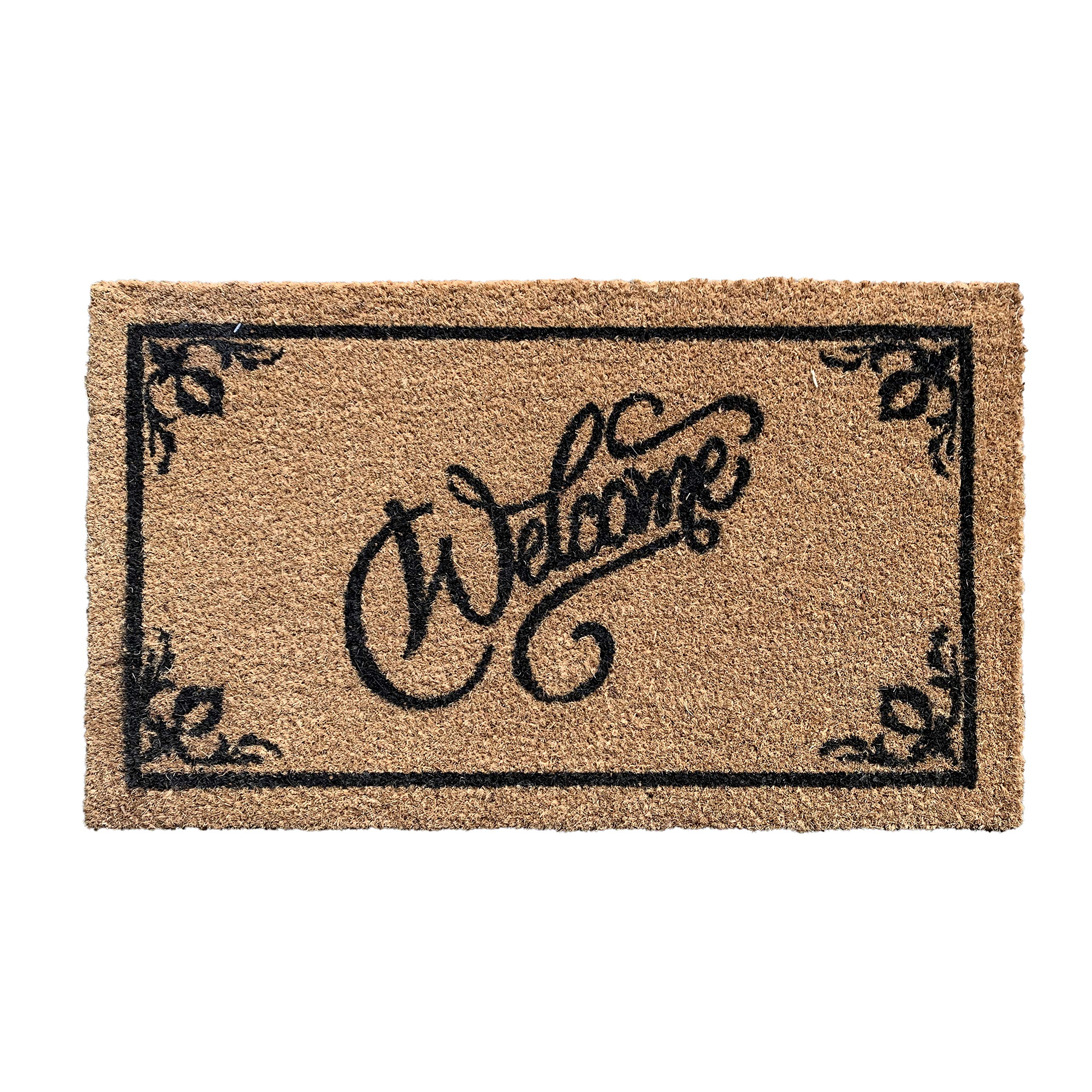 Welcome Doormat - 18 x 30 Natural Coir Indoor Outdoor Front Door Rug with Non Slip Rubber Backing - Elegant Inside Outside Entrance Mat - Heavy Duty Door Mat for Entry Way, Porch, Garage