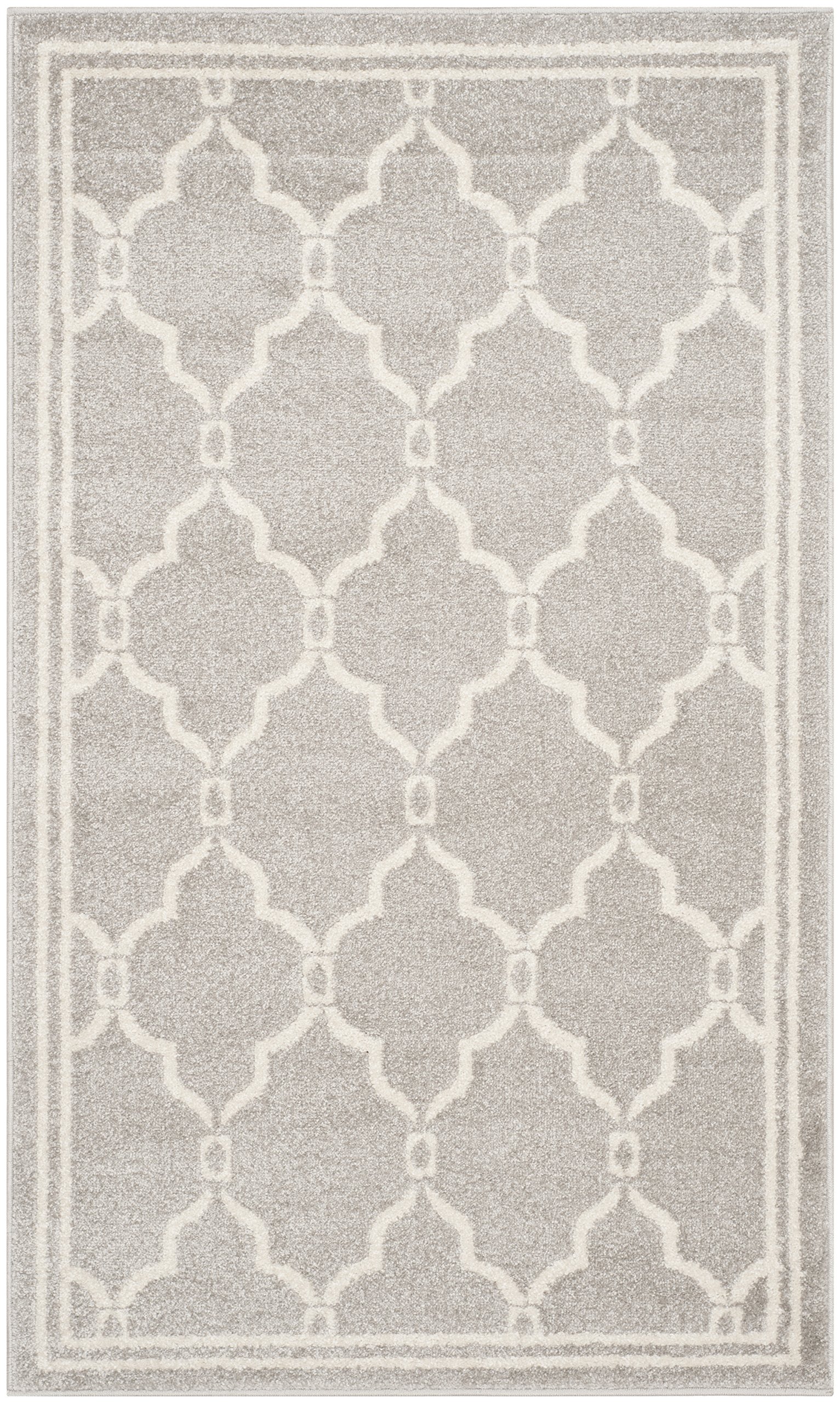 Safavieh Trellis Indoor/Outdoor Woven Rectangle Area Rug, Amherst Collection, AMT414, in Light Grey / Ivory, 91 X 152 cm for Garden, Patio or Any Outdoor Space