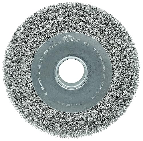 Weiler 03200 Rueda de alambre prensado de cara ancha de 10 pulgadas, relleno de acero de 0.014 pulgadas, orificio de eje de 2 pulgadas, fabricado en