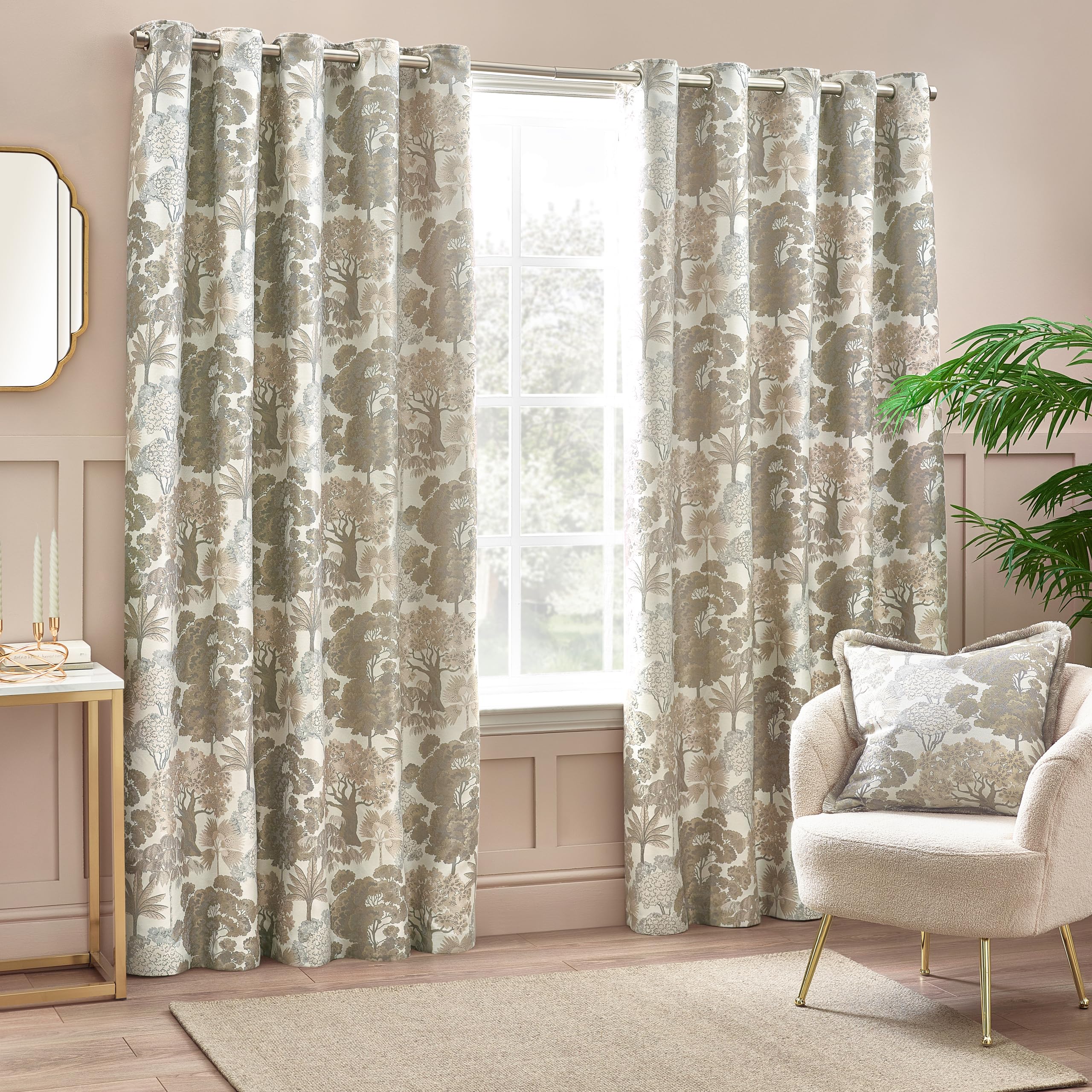 Wylder Nature Woodlands Jacquard Room Darkening Eyelet Curtains in Natural | Size: 168cm width x 183cm drop