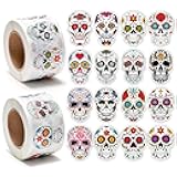 H1vojoxo 1000PCS Day of The Dead Sugar Skull Sticker Roll, Mexican Dia de Los Muertos Stickers for Water Bottle, Mexican Day of The Dead Decals, Sugar Skull Stickers for Luggage, Laptop, Computer