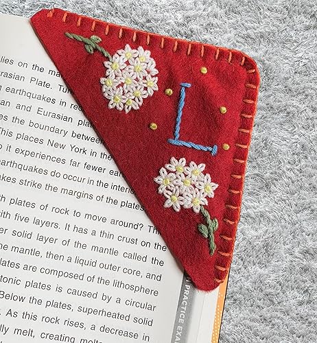 Miniatura 31 de Marcapáginas de esquina bordado a mano personalizado, lindo marcador de libro con flores, regalo de costura a mano para mujeres amantes de los Rojo