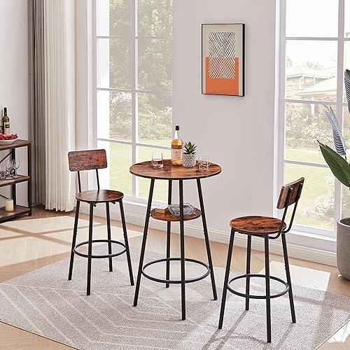 Miniatura 4 de Juego de taburetes de bar redondos de color marrón rústico con estantes, comodidad y conveniencia, 23.6 pulgadas de diámetro x 35.4 pulgadas de alto