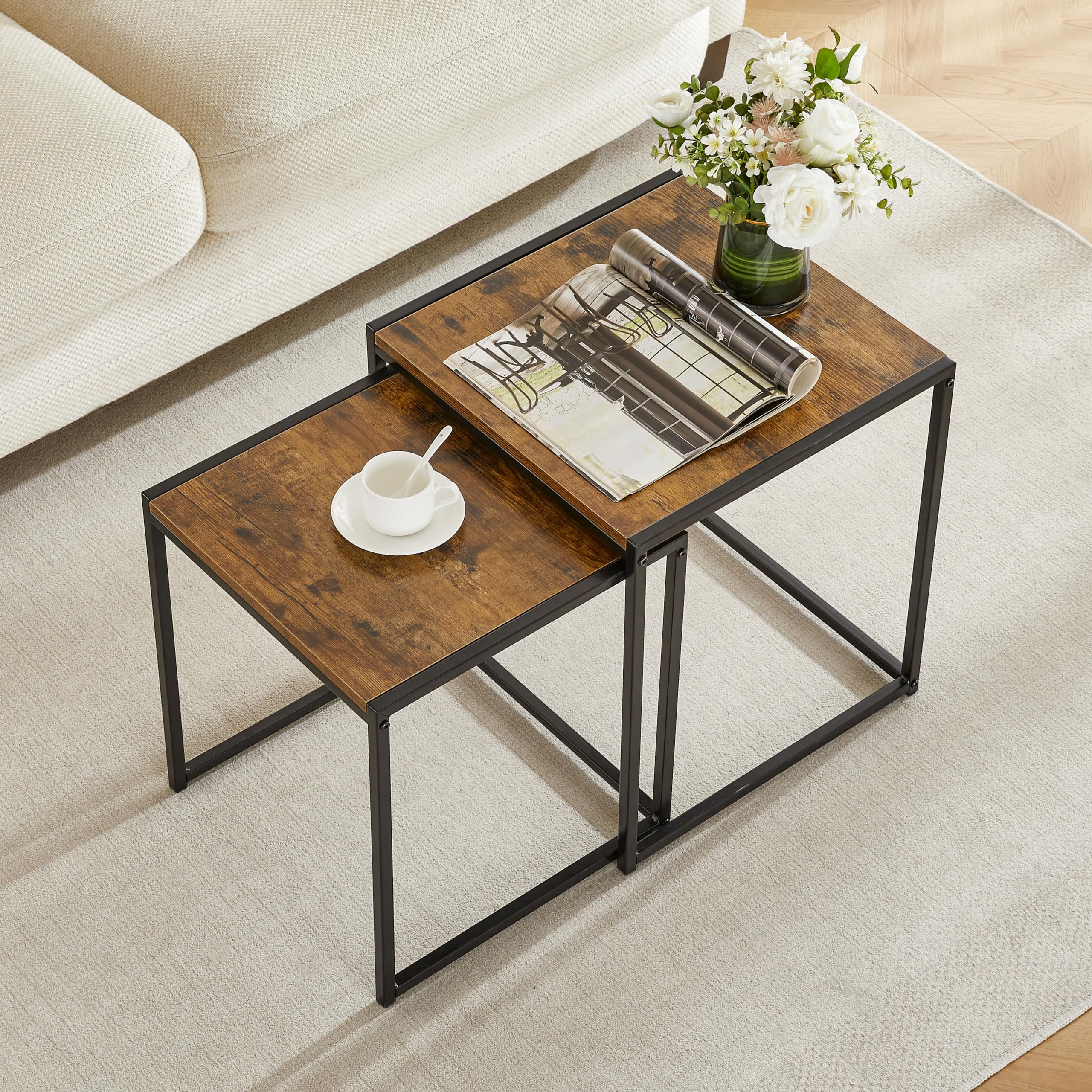 Vida Designs Brooklyn Nido de mesas, Madera Oscura, Nest of 2 Tables