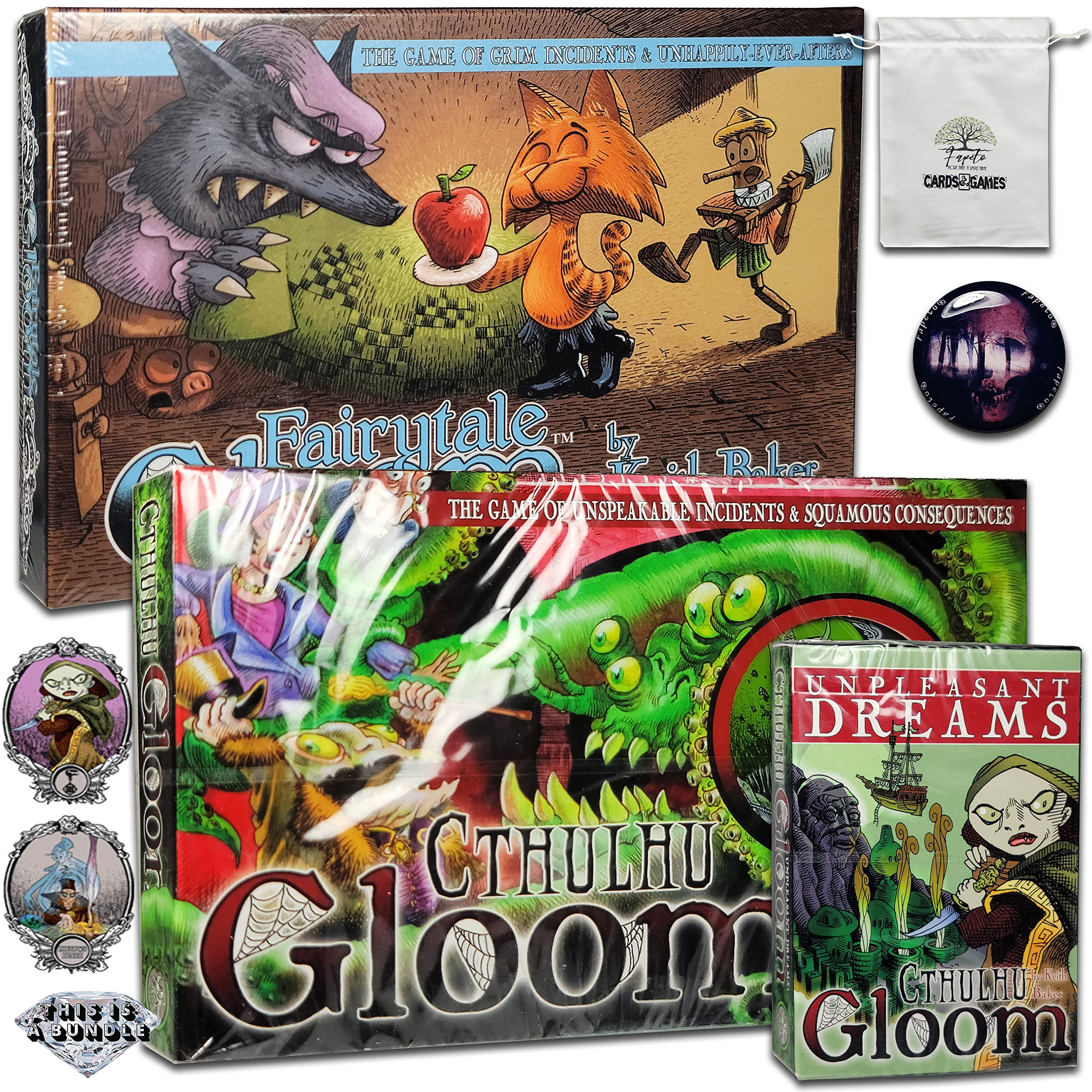 Amazon.com: Terror, Insane and Madness Possibilities with Fairy Tales Gloom  Cthulhu Card Games and The Expansion: UNPLEASANT Dreams Bundle with Random  Color Drawstring Bag Plus 1inch Darkness Token : Toys & Games