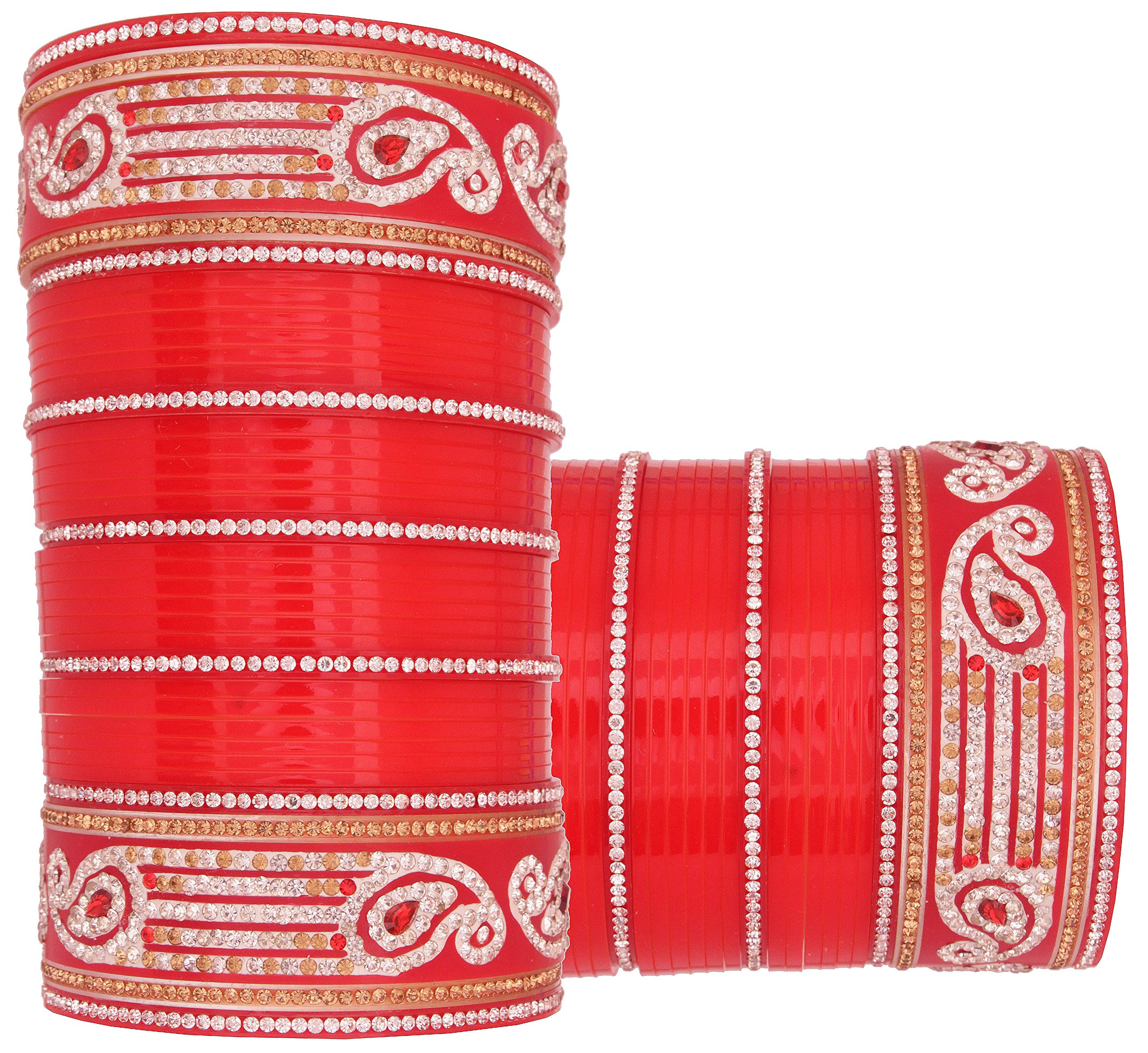 NMIITraditional Acrylic Bangles Red Chuda Set For Bridal Women & Girls with Zircon Gemstone & Beads | Wedding Chuda For Women Latest | Red Bangles Chooda | Diamond Chuda Set Party, Festive, 2-8,