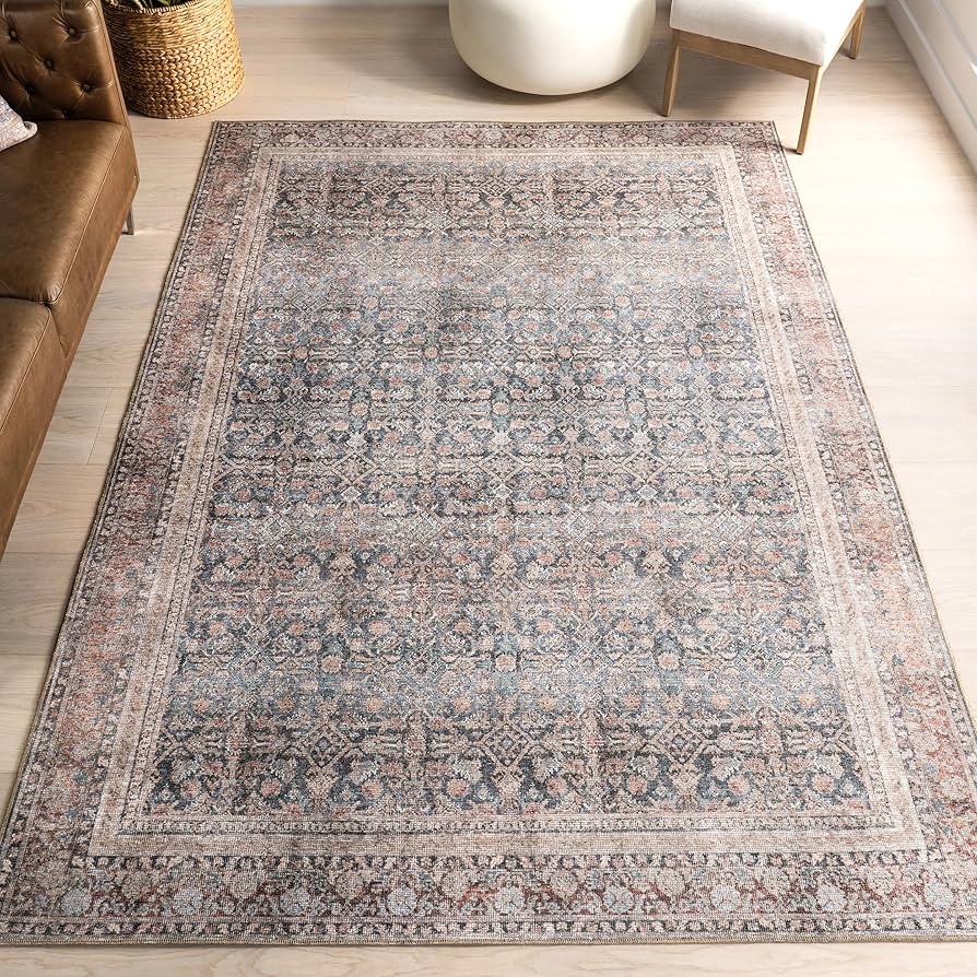nuLOOM Hillstone Collection 9' x 12' Area Rug, Traditional Vintage Distressed Medallion, Thick and Soft, Durable Non-Shedding Low Pile Poly/Jute Blend, Easy to Clean, Living Room, Bedroom