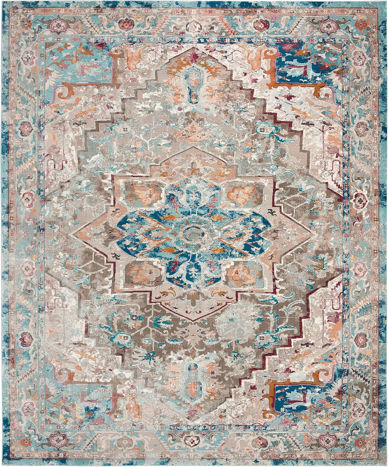 SAFAVIEH Area Rug 8x10 - Aria Collection - Large - Beige & Blue, Boho Chic Medallion Distressed Design, Non-Shedding & Easy Cleaning, Ideal for Living Room, Bedroom, Office, Dining Space (ARA119E)