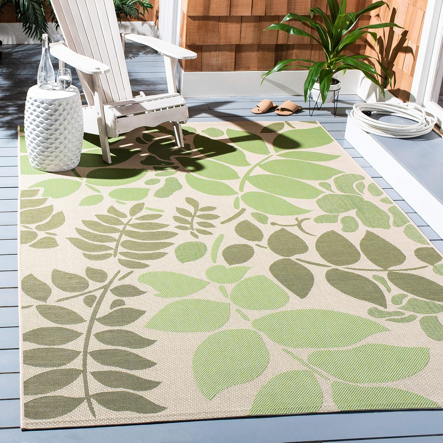 SAFAVIEH Courtyard Collection 6'7" x 9'6" Cream / Green CY7015 Indoor/ Outdoor Waterproof Easy Cleaning Patio Backyard Mudroom Area Rug