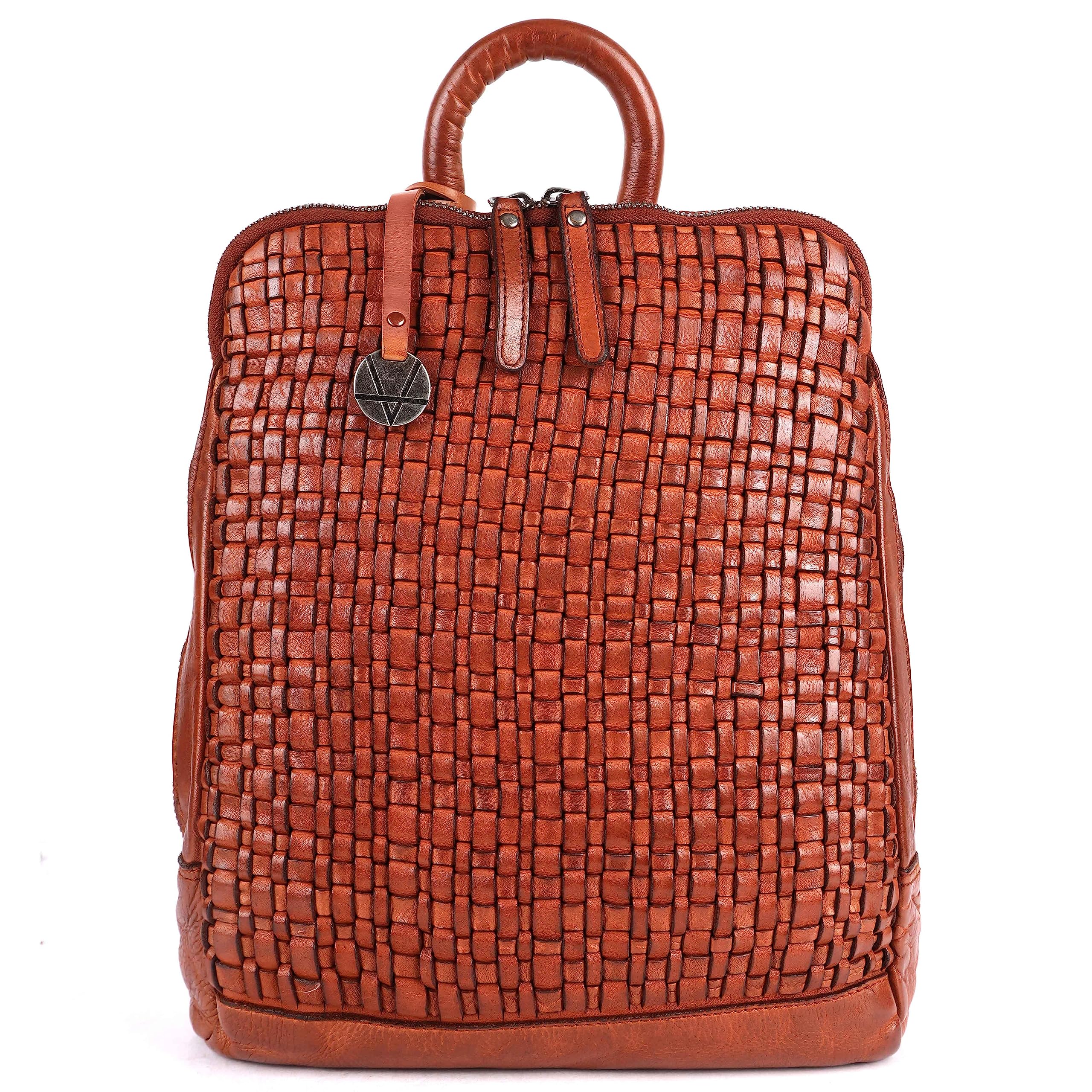 VILENCA HOLLAND 12.5 Inch Genuine Leather Backpack for Women and Men, Cognac Leather Backpack with Adjustable Shoulder Strap