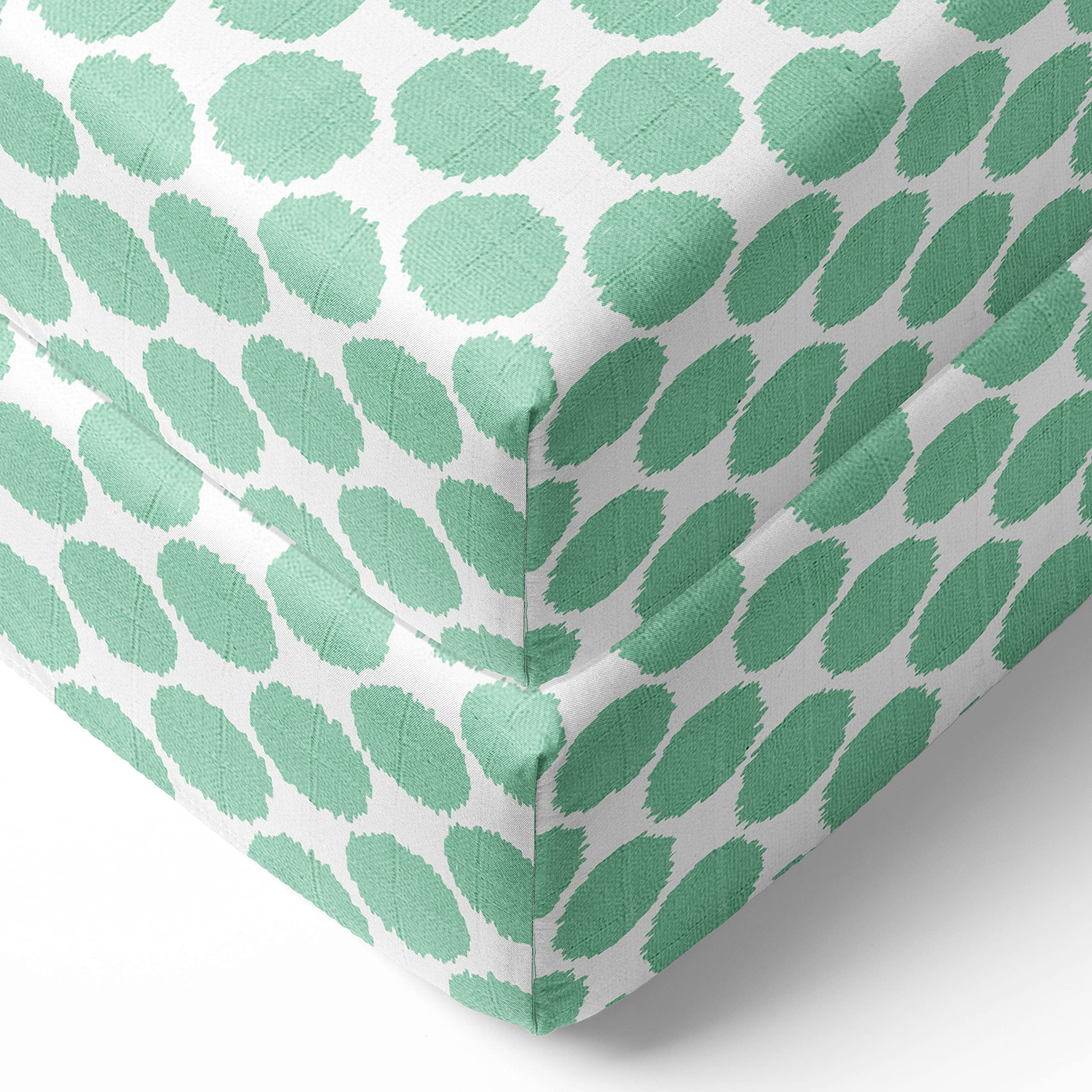 Bacati - 2 Pack Essentials Classic Super Soft Breathable 100% Cotton Muslin Baby Crib Fitted Sheets - Fits Standard 28 x 52 x 5 Crib & Toddler Mattresses (Ikat Dots Mint)