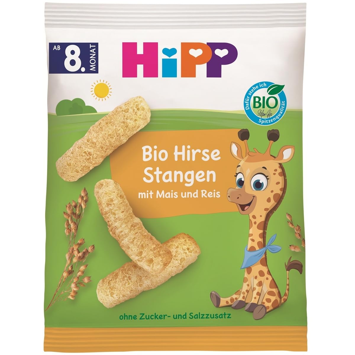 HiPP Bio Hirse Stangen (7 x 30g), Babysnack ab 8. Monat, ohne Zuckerzusatz, glutenfrei, in bester Bio-Qualität