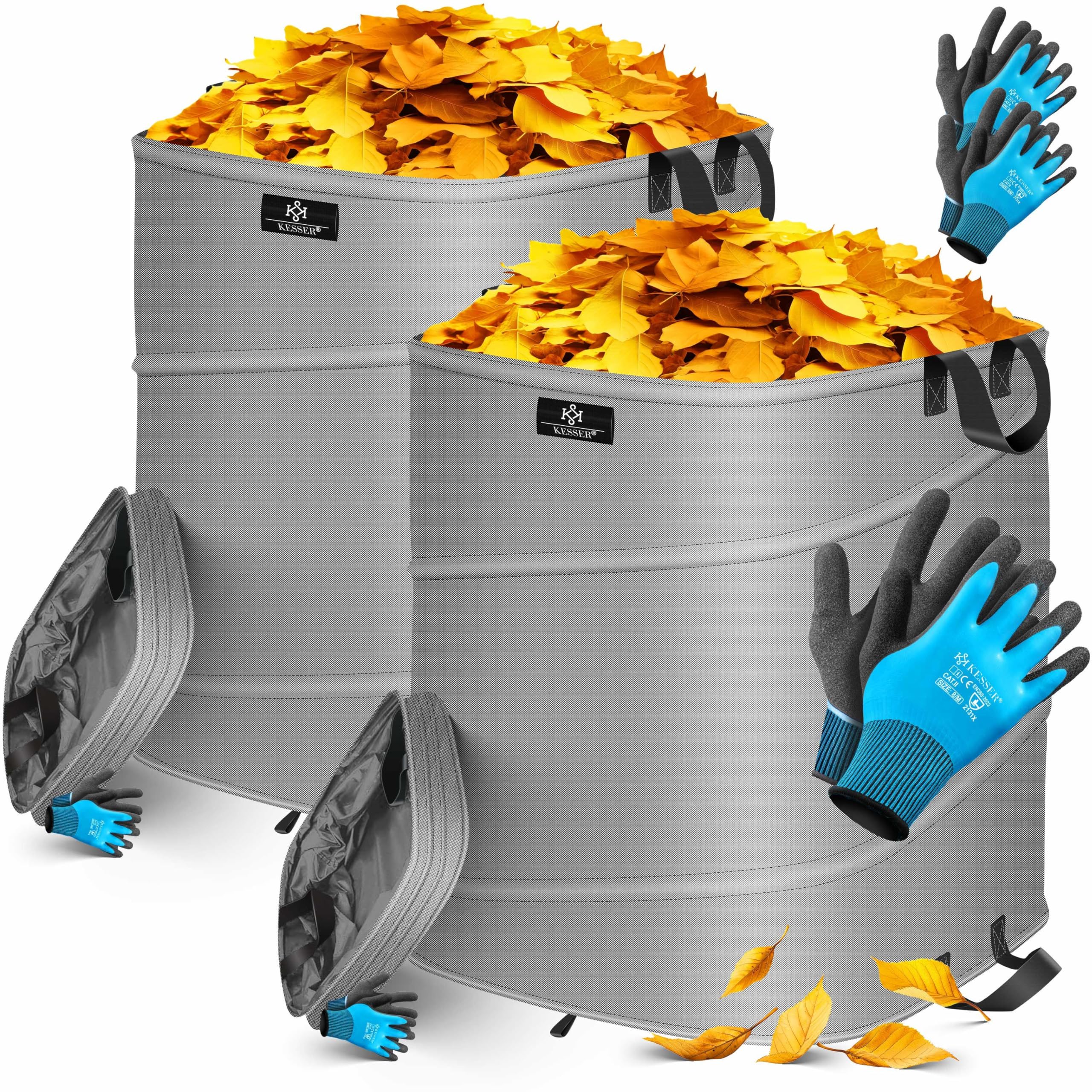 KESSER® Pop-Up-Gartensack 2x 175L Set Laubsack Gartenabfallsack inkl. Handschuhe | Selbststehend mit Griffen Stabil Robust & Faltbar | Laubsäcke Rasenschnitt Gartensäcke für Gartenabfälle Grünschnitt