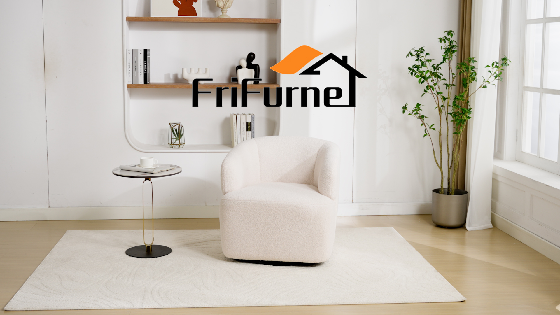Sillón giratorio boucle beige crema miniatura 7