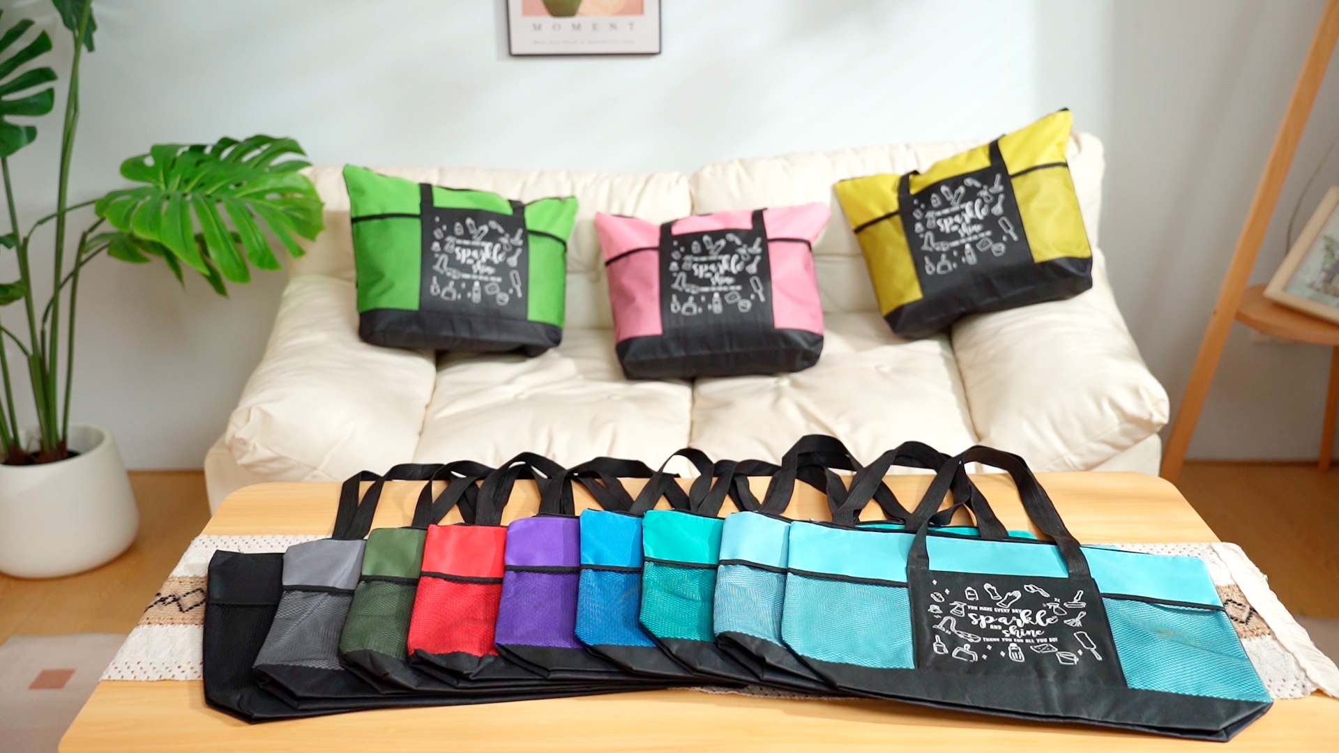 2 unidades - Bolsa tote de agradecimiento para empleados con cremallera y bolsillo de malla, para personal de limpieza (limpio, azul, rosa) miniatura 7