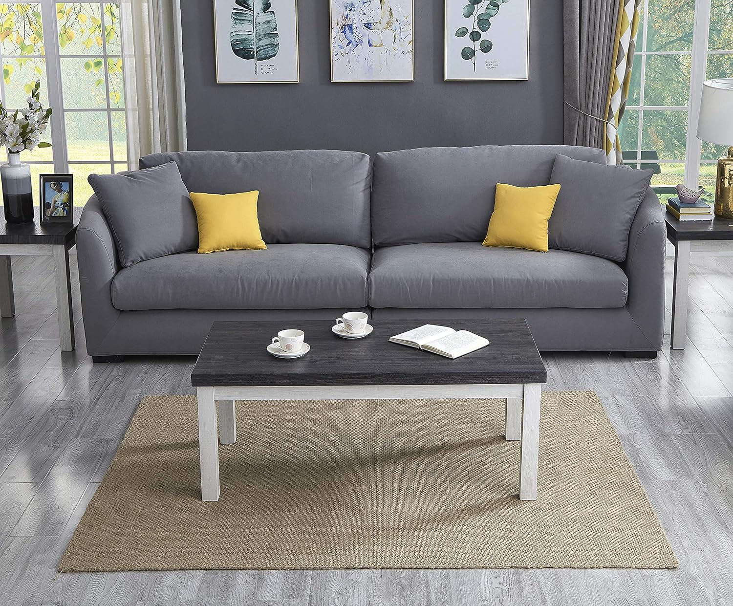 Roundhill Furniture Ronan Two-Tone Wood 3-Piece Living Room Table Set, Gray : Home & Kitchen