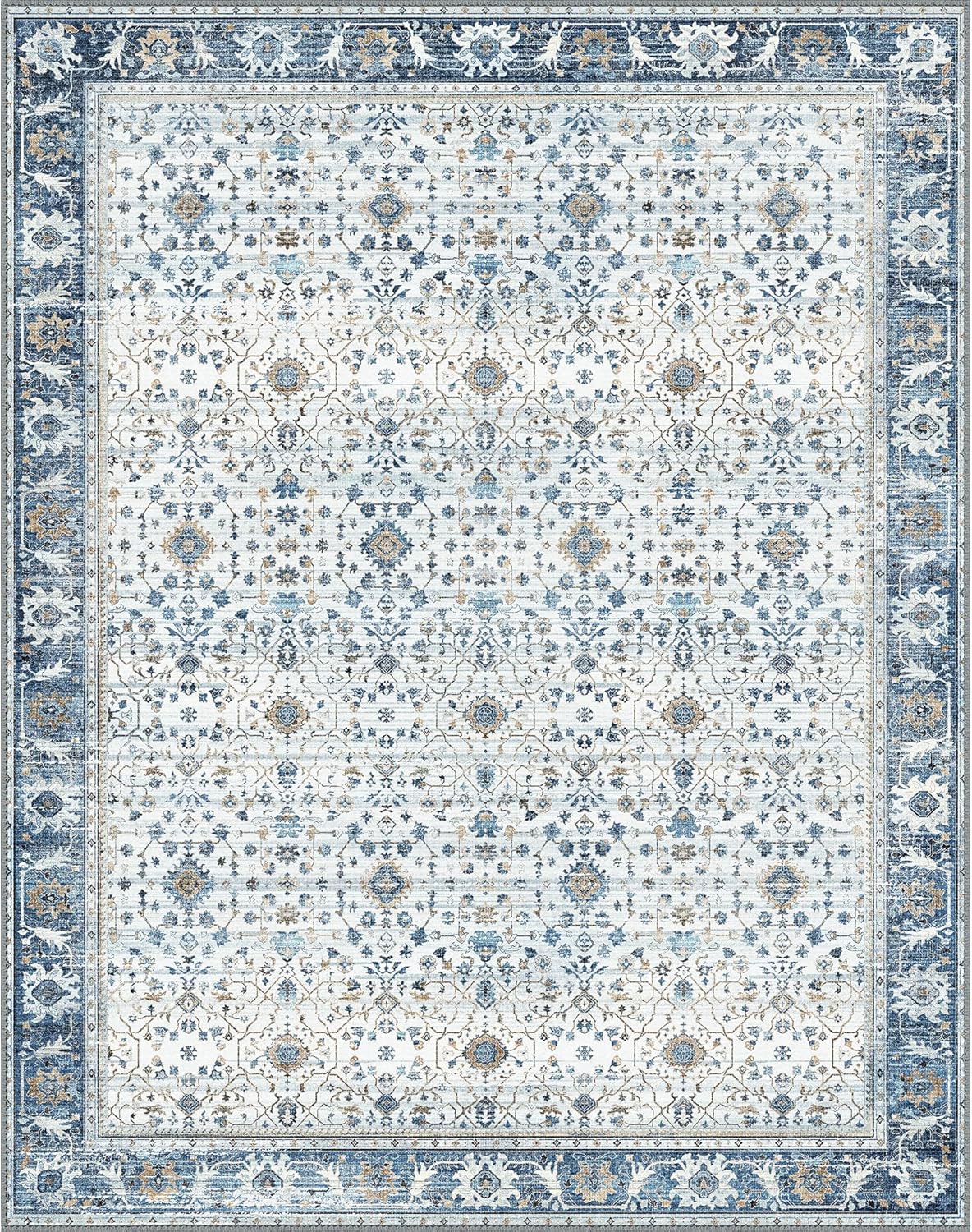 GENIMO Machine Washable 6x9 Area Rugs for Living Room, Non Slip Vintage Rugs, Low Pile Lightweight Chenille Print Rug for Bedroom, Dining Room, Home Office, Retro Light Blue - Image 7