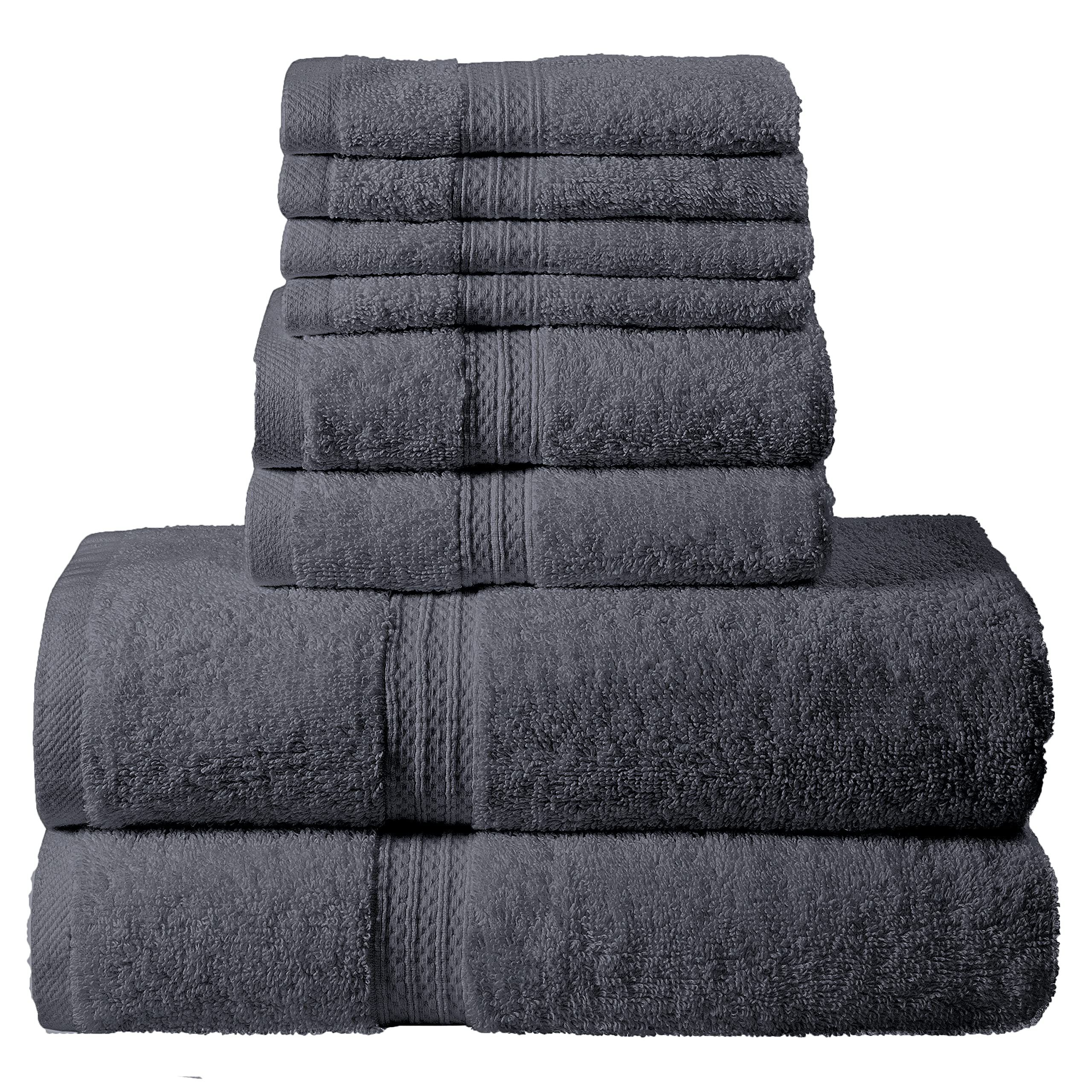 Briarwood Home Bath - 8 Piece Towels Set, Extra Absorbent - 100% Cotton - Quick Dry 2Pc Bath 2Pc Hand 4Pc Washcloth Set, Hotel & Spa Quality | Superior Absorbency 600 GSM - Angelo Charcoal