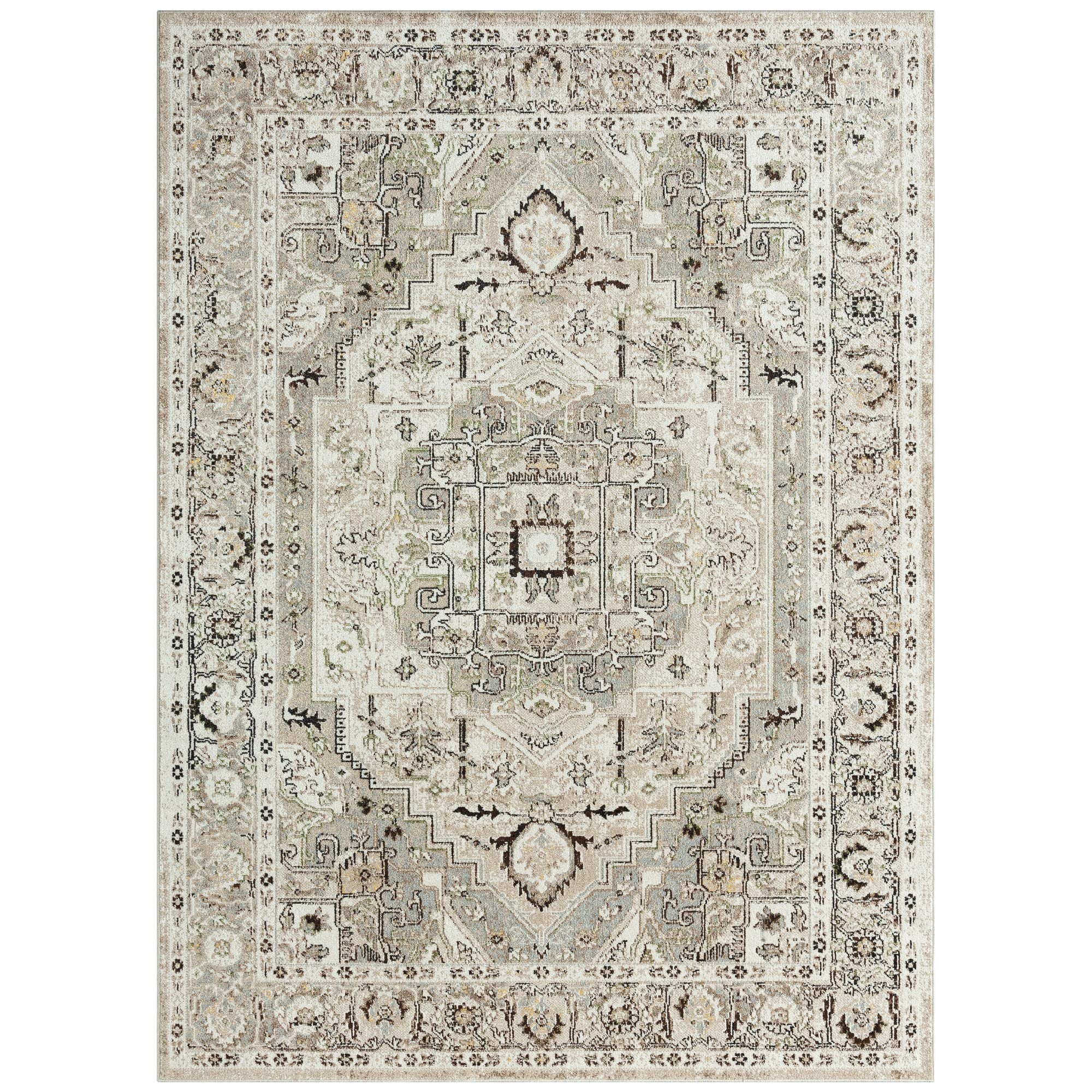 Home Dynamix Everwash Treasure Rubia Traditional Medallion Machine Washable Area Rug, Ivory/Beige, 5'2"x7'2"