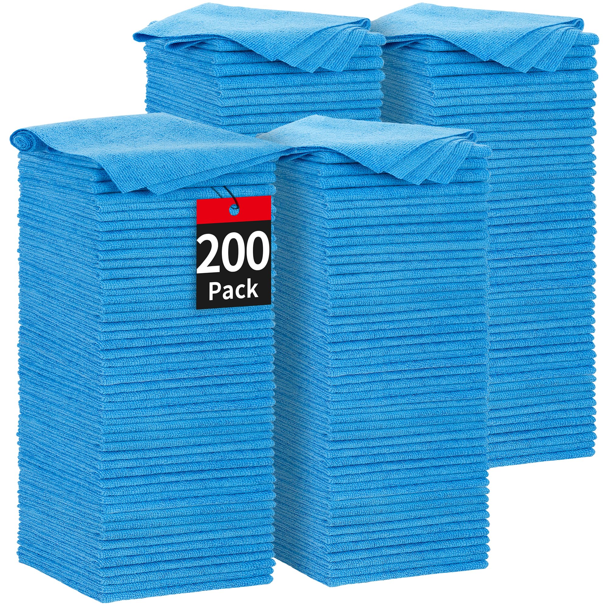 HOMERHYME Microfiber Cleaning Cloth 200 Pack Blue Cleaning Rags Microfiber Towel Bulk Absorbent Lint-Free Wash Cloths All-Purpose Towels