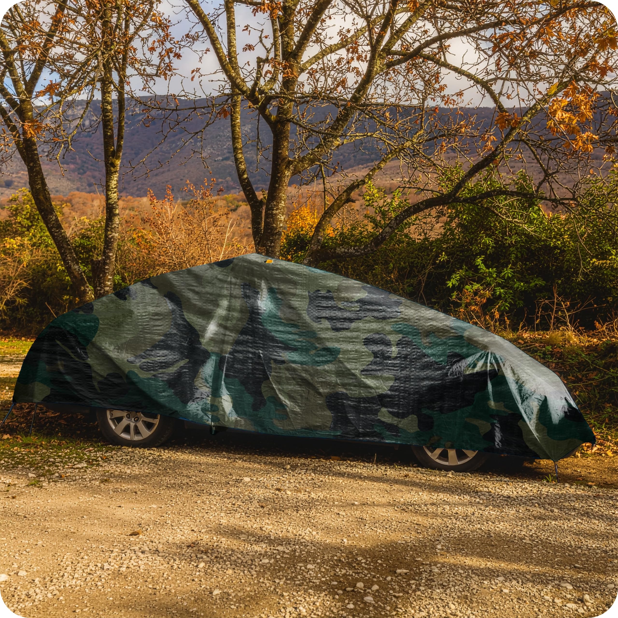 Garronda Lona Impermeable con Ojales – 5x10 m 100 g/m² – Lona PP Impermeable – Resistente a los Rayos UV, antimoho – Funda Coche, Madera, Piscina – GD-0162, Camuflaje
