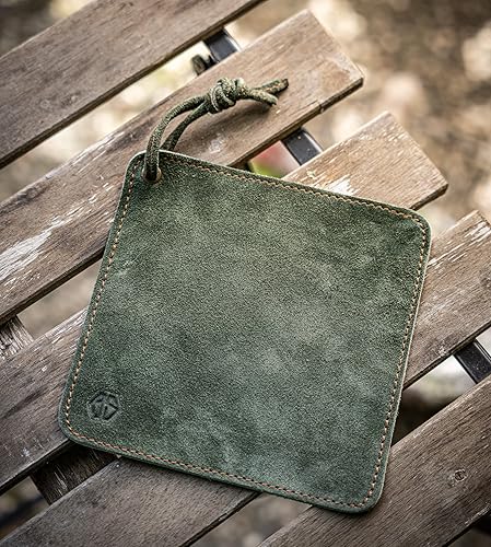 Miniatura 3 de Angus Stoke Agarraderas de cuero de búfalo  Hecho a mano, resistente al calor y doble capa  Soporte para almohadillas calientes Fran (oliva