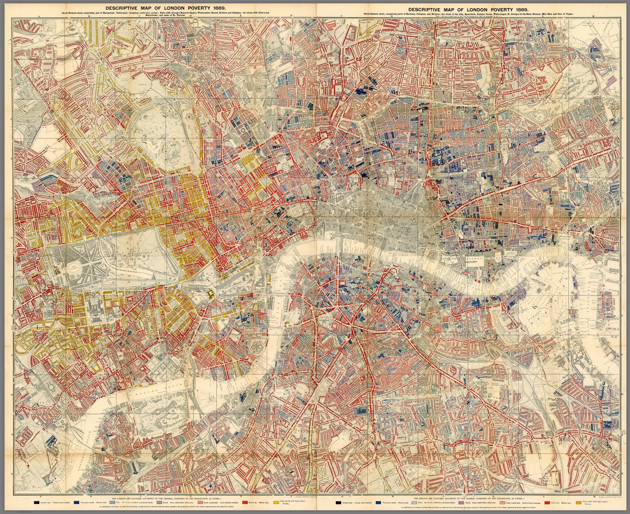 Charles Booth's Poverty Map of London - 97 x 120 cm