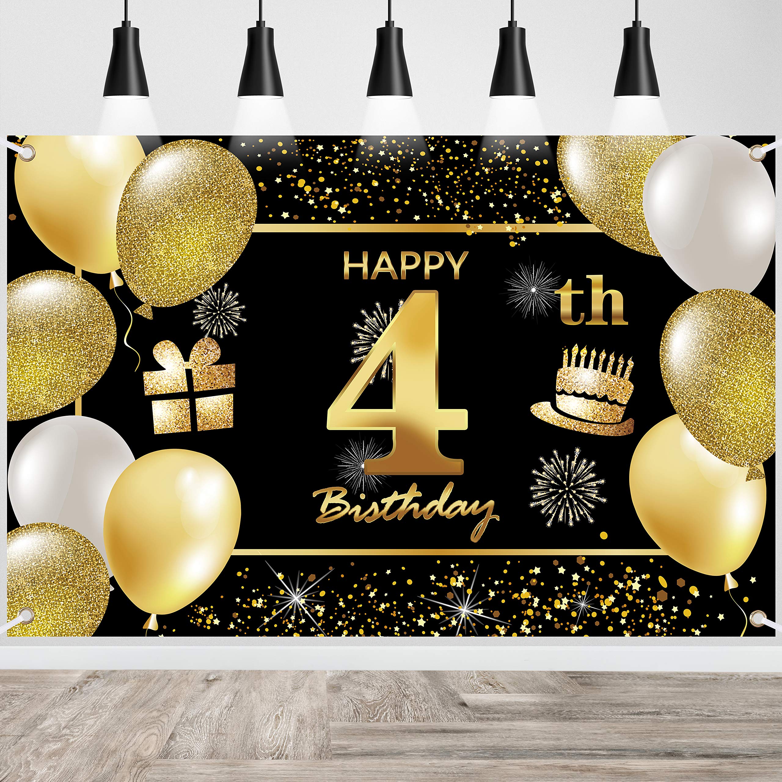 4th Happy Birthday Banner Birthday Decorations for Men Birthday Party Decorations Birthday Backdrop
