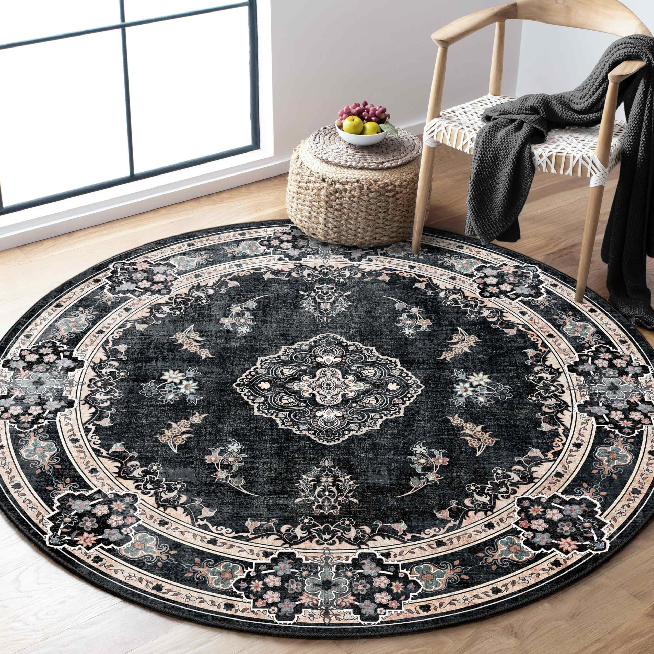 Amazon.com: MUJOO Black Round Rug 4ft,Circle Washable Area Rugs