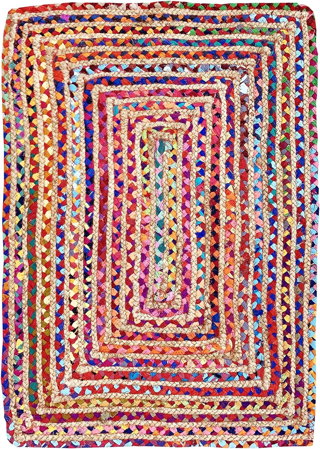 Jute Cotton Braided Rug, Multi Color - 2x3 Feet, Accent Reversible Hand Woven Doormat for Entryway, Kitchen, Living Room | Boho Rustic Floor Mat for Outdoor & Indoor Use - 24x36 Inches