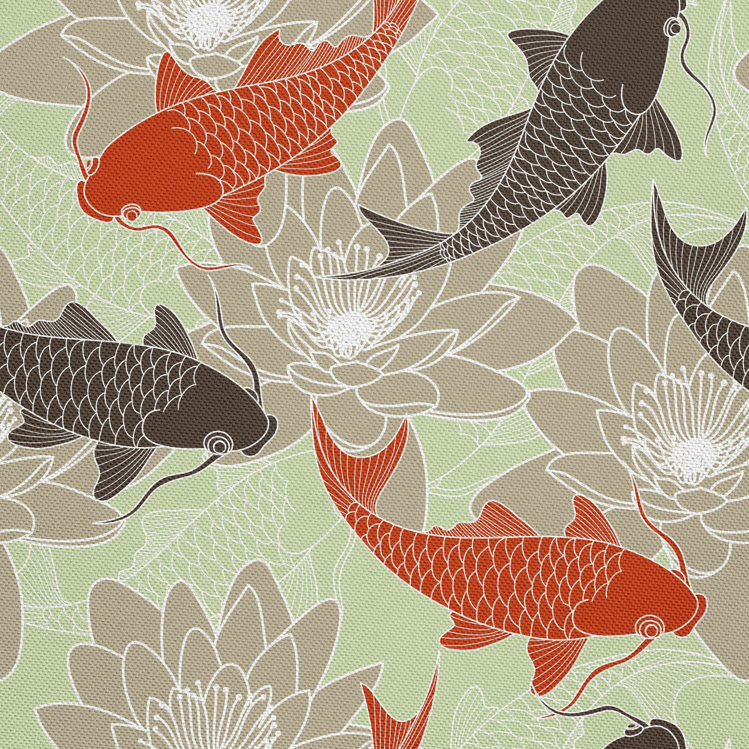 HEKO PANELS Oxford Fabric by Metre for Sewing Canvas Polyester Sewing Fabrics Decorative Material Water-Resistant Waterproof Non Transparent Lotus Carp 1 Meter 155 x 100 cm 5 x 3 ft