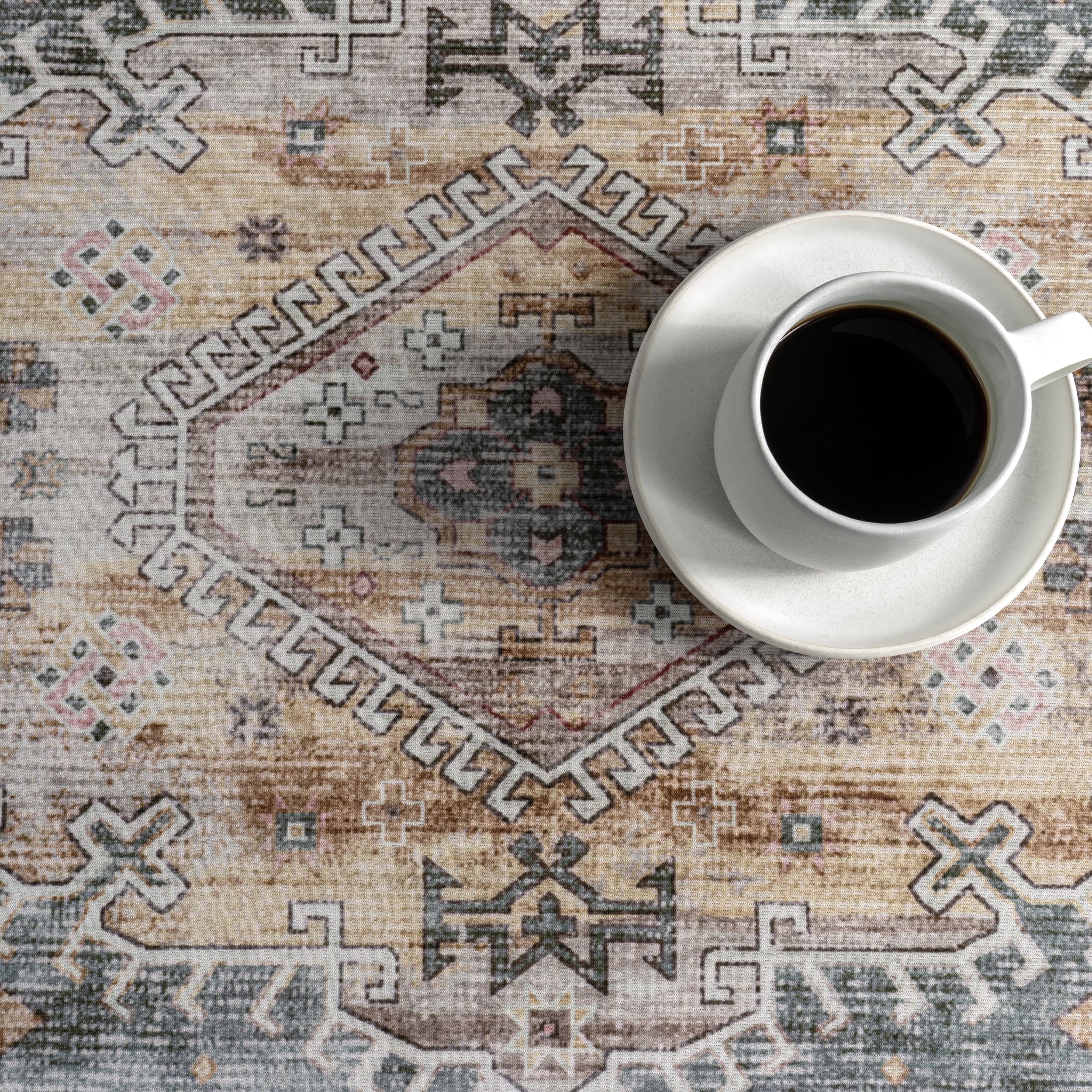 nuLOOM SmartPlus Tapis Traditionnel Vintage résistant aux éclaboussures – Résistant aux Taches – pour Salon, Salle à Manger, Bureau – 0,6 x 2,4 m – Vert Sauge