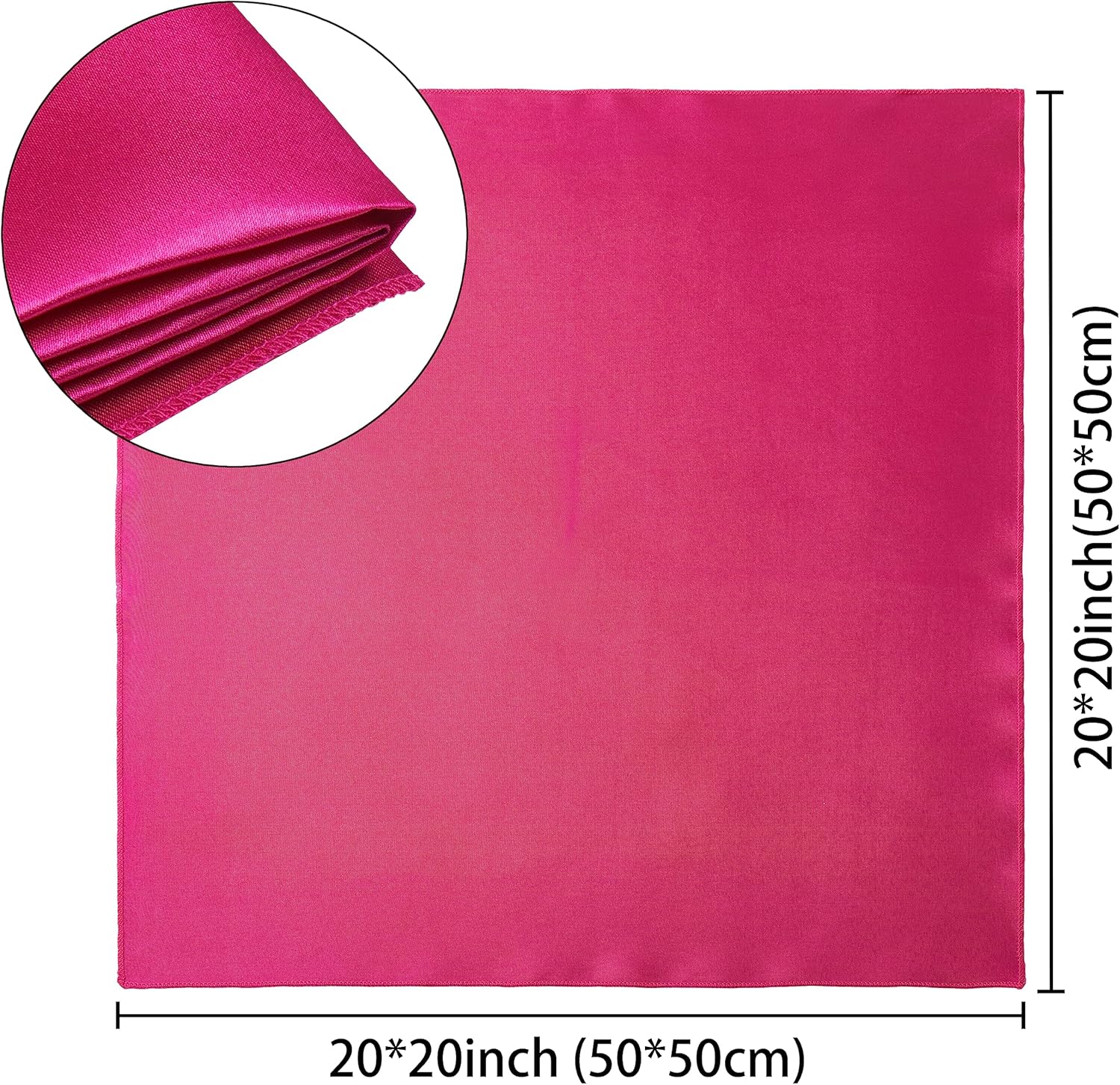 50 Pack Square Satin Dinner Napkins, 20x20 Inches Silky Soft Smooth Table Cloth Napkins for Restaurant Weddings Banquet Party Decoration, Rose Red